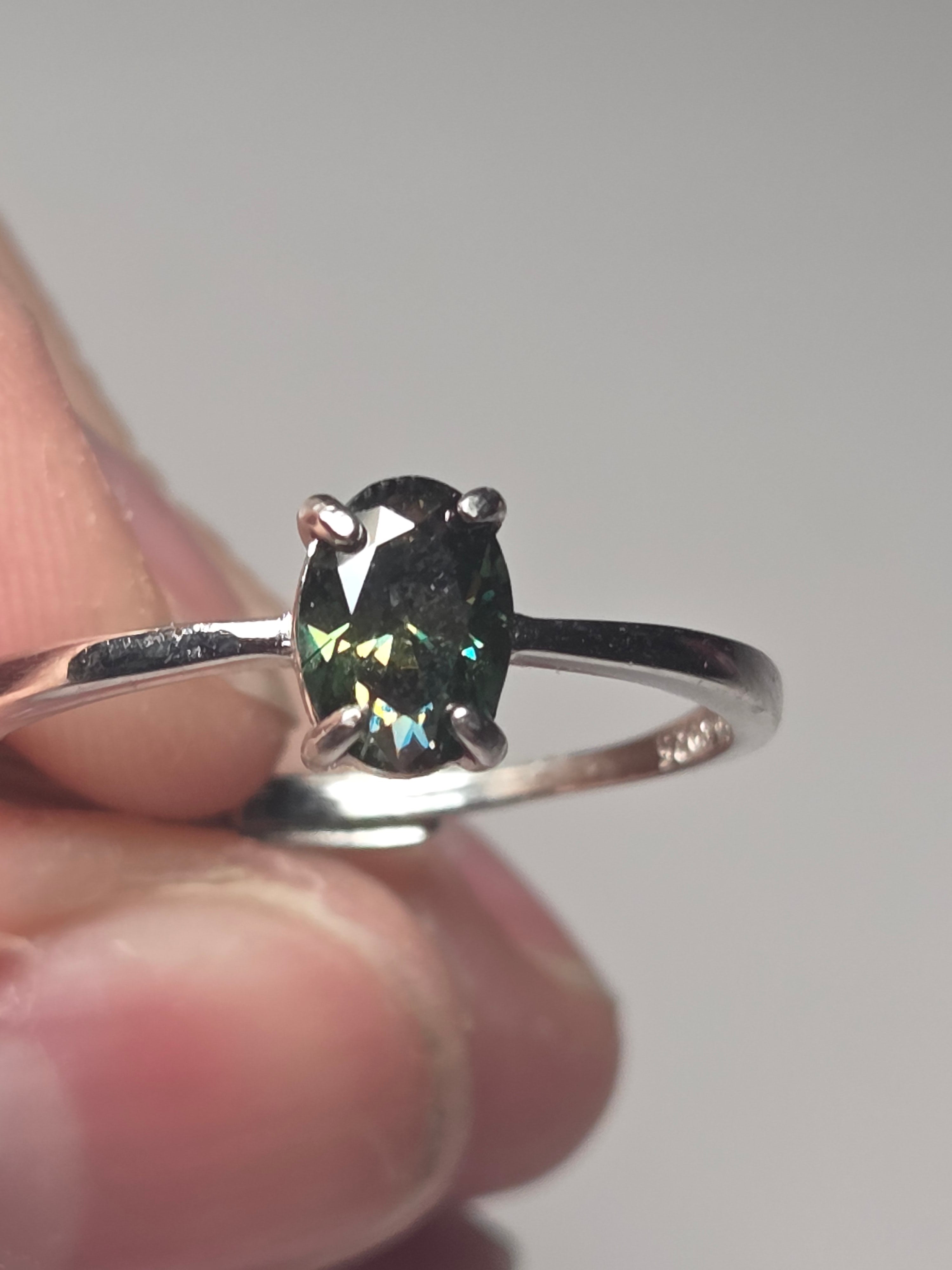 One carot Moissonite Green Diamond adjustable ring