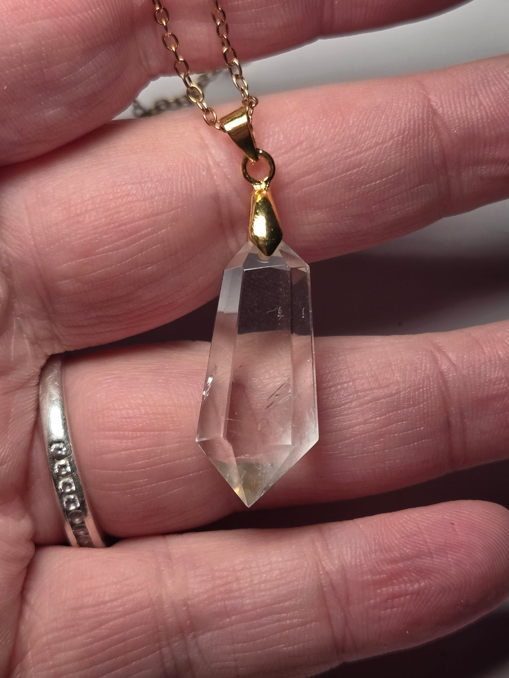 Rare Green Quartz crystal handmade necklace