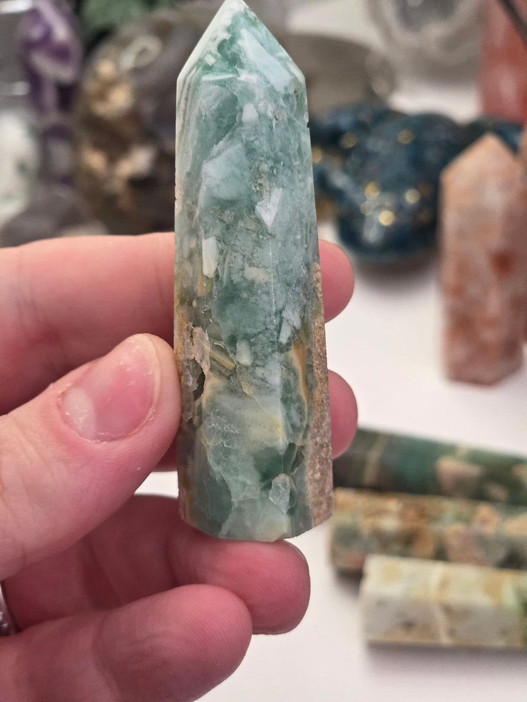 Flourite Agate crystal tower carving