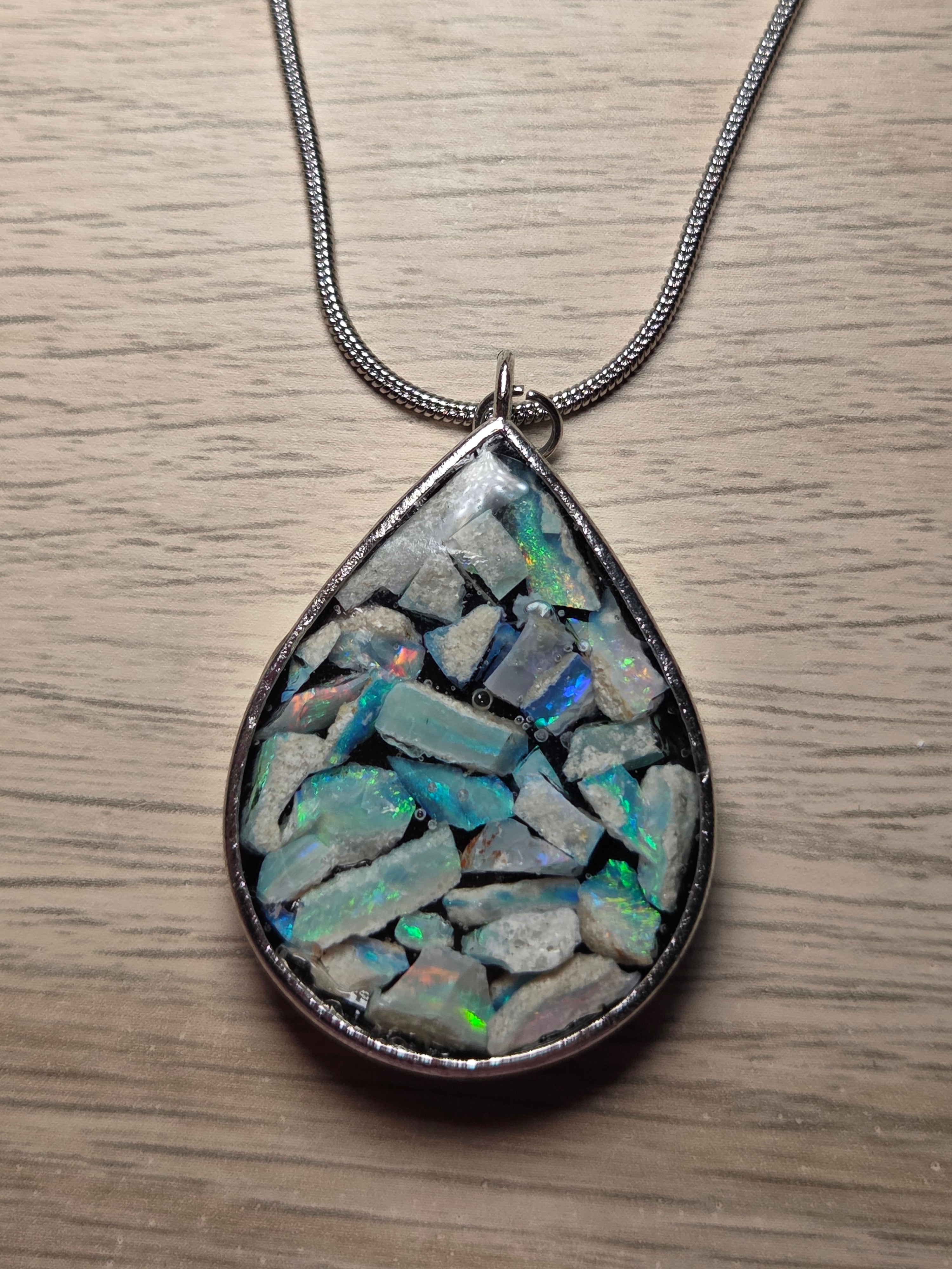 Australian opal crystal handmade necklace set in resin