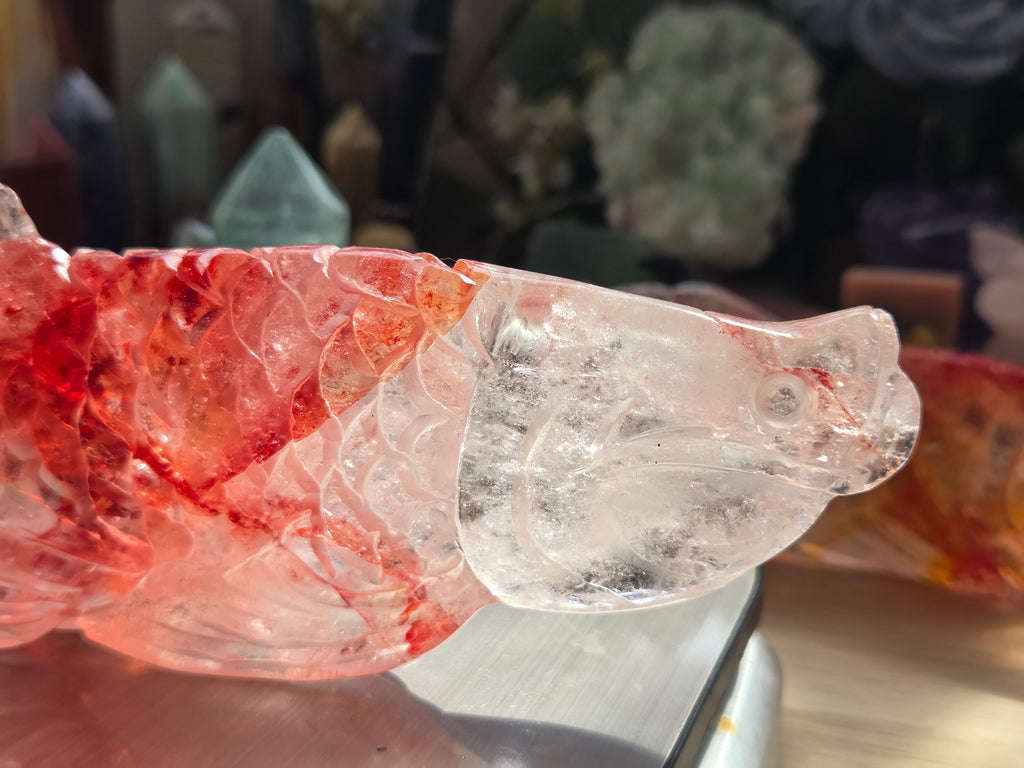 Madagascar fire quartz crystal fish carving