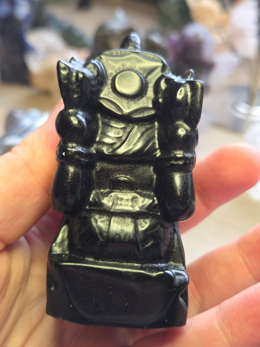 Obsidian crystal Ganesha carving