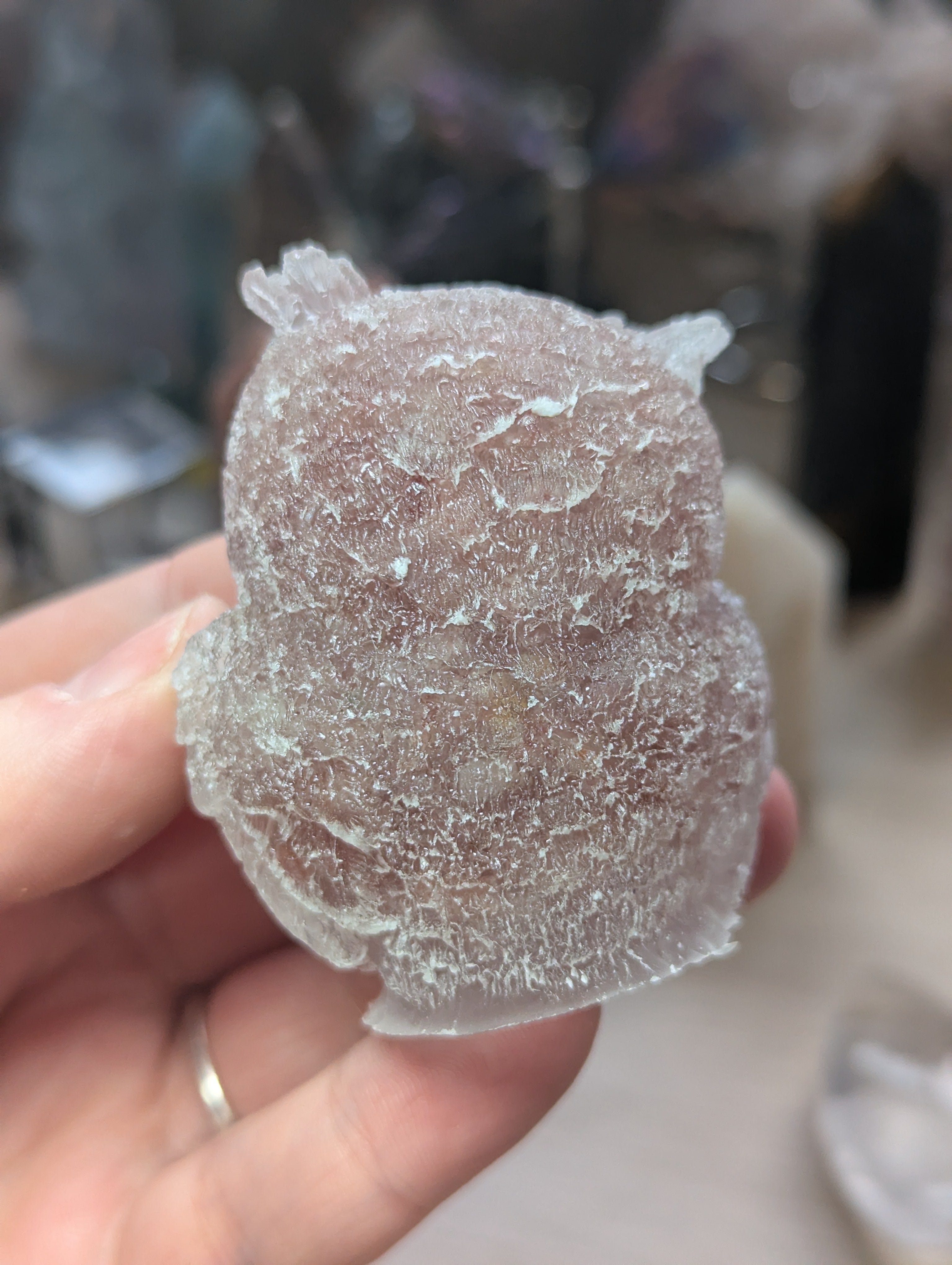 Strawberry quartz in resin crystal owl carving