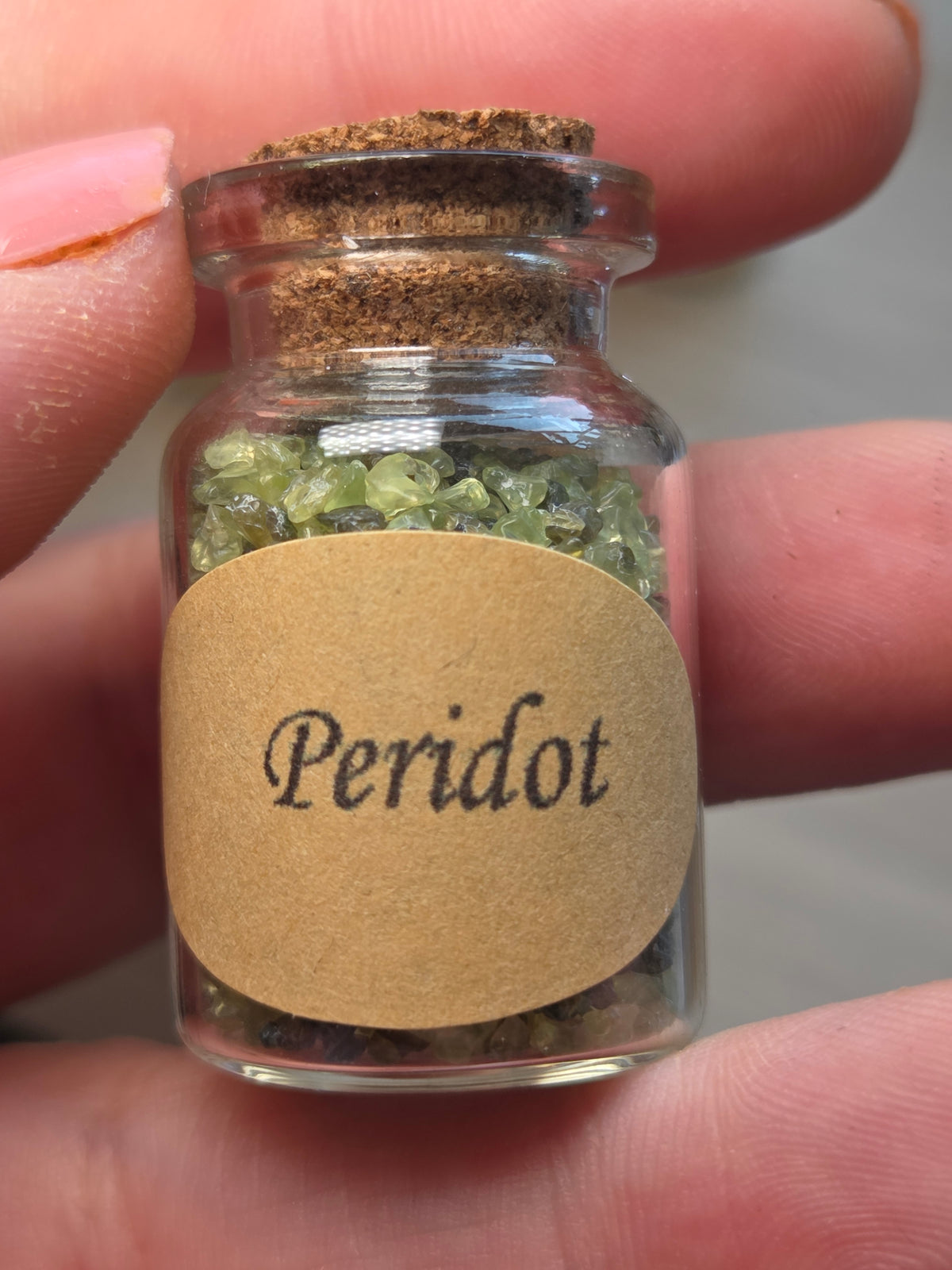 Crystal chips in glass jar