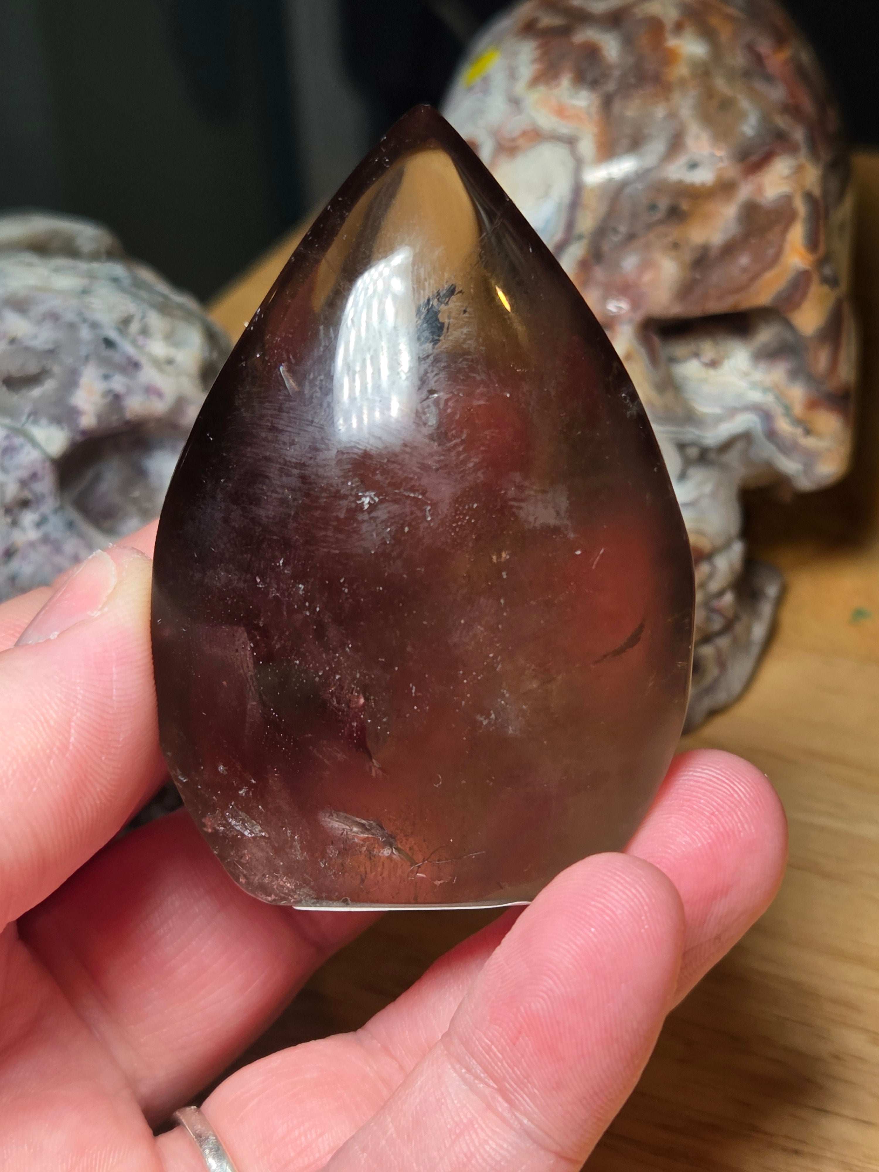 Smokey quartz crystal tear drop carving