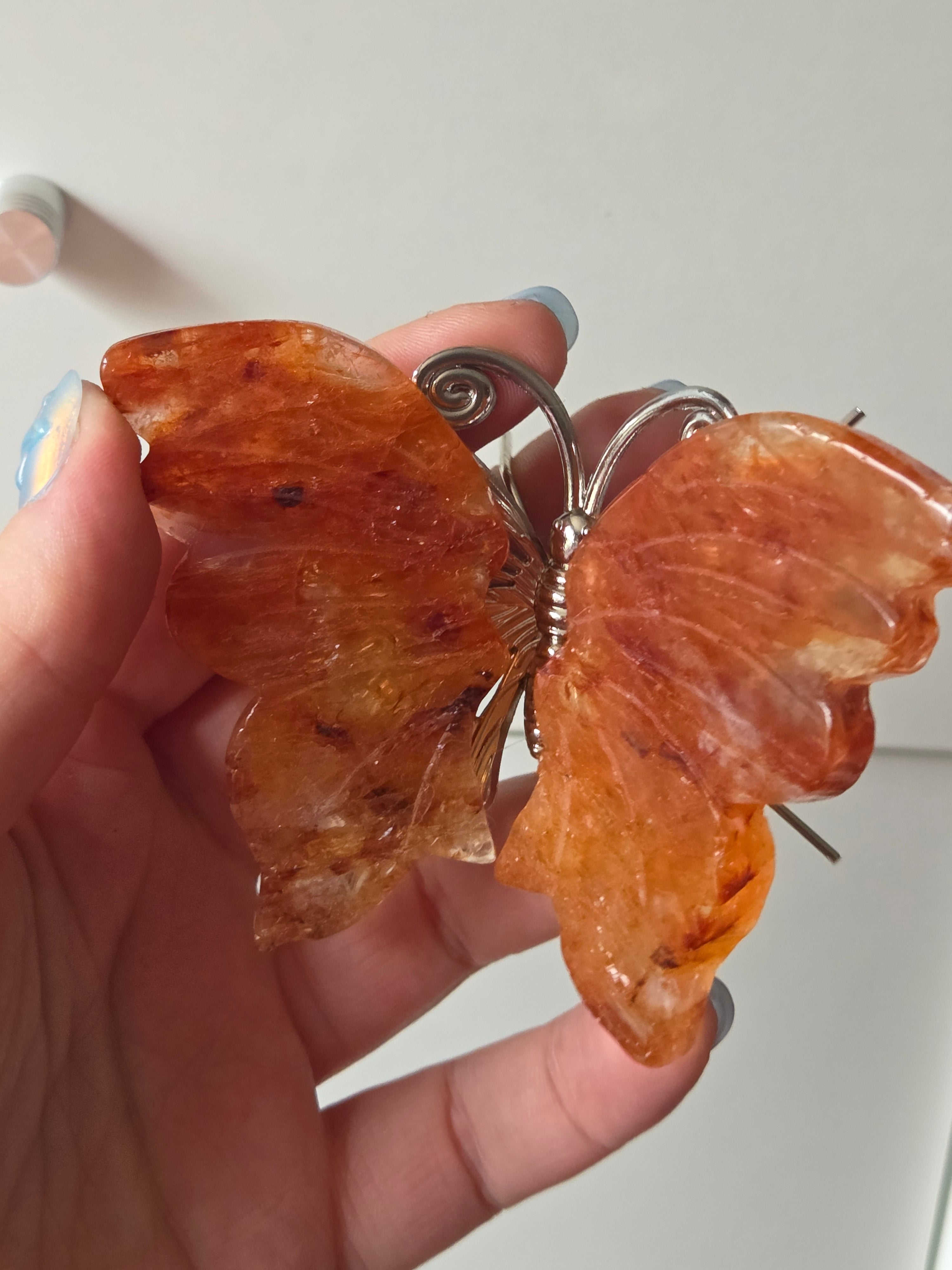 Fire quartz crystal butterfly