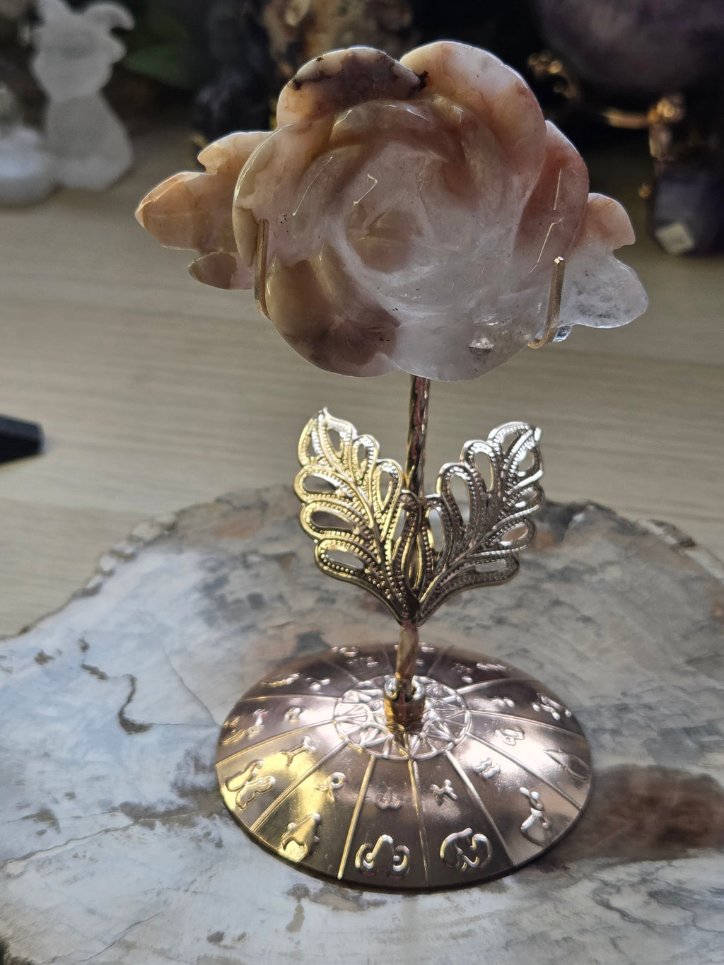 Stunning  Amethyst flower agate crystal rose with Stand
