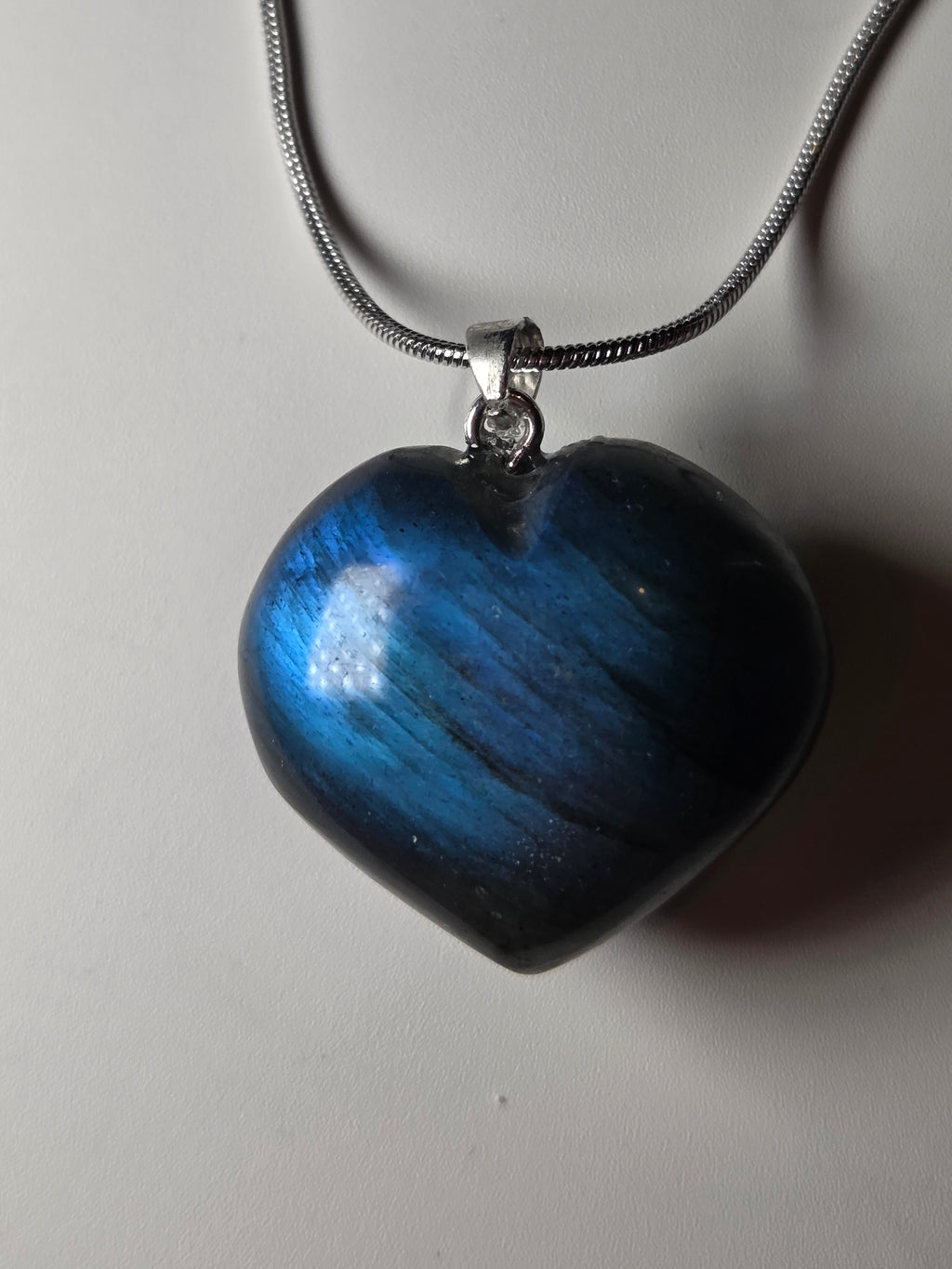 Blue labradorite crystal heart necklace