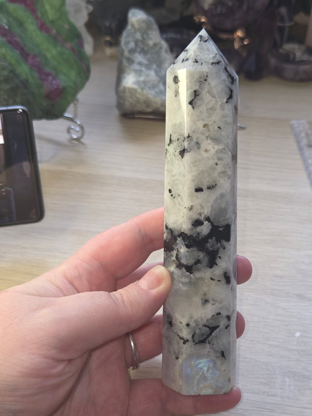 Rainbow moonstone crystal tower carving