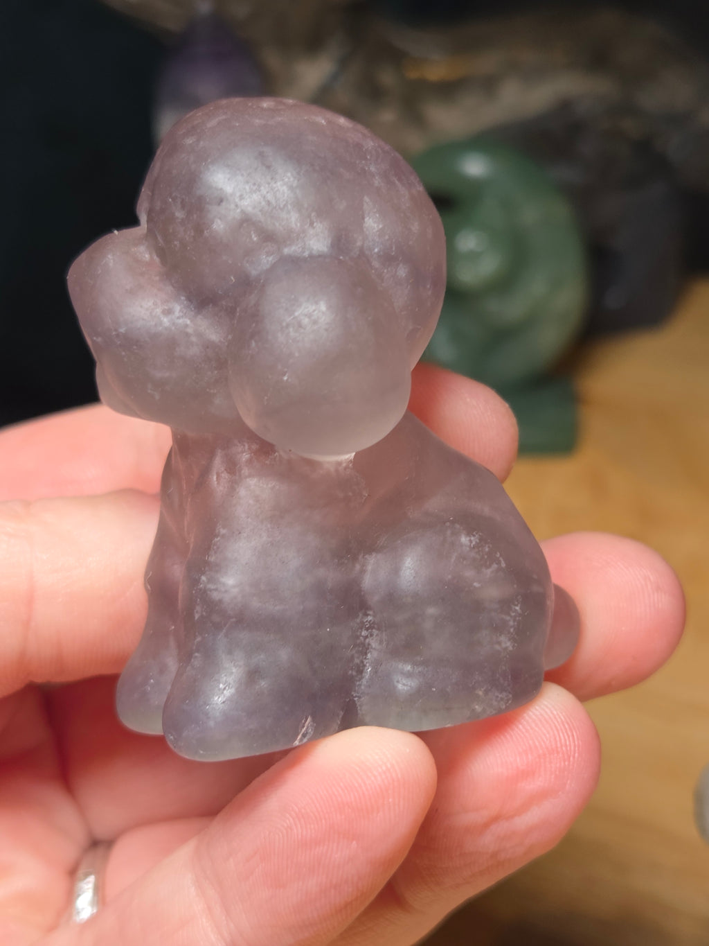 Flourite crystal teddy dog carving