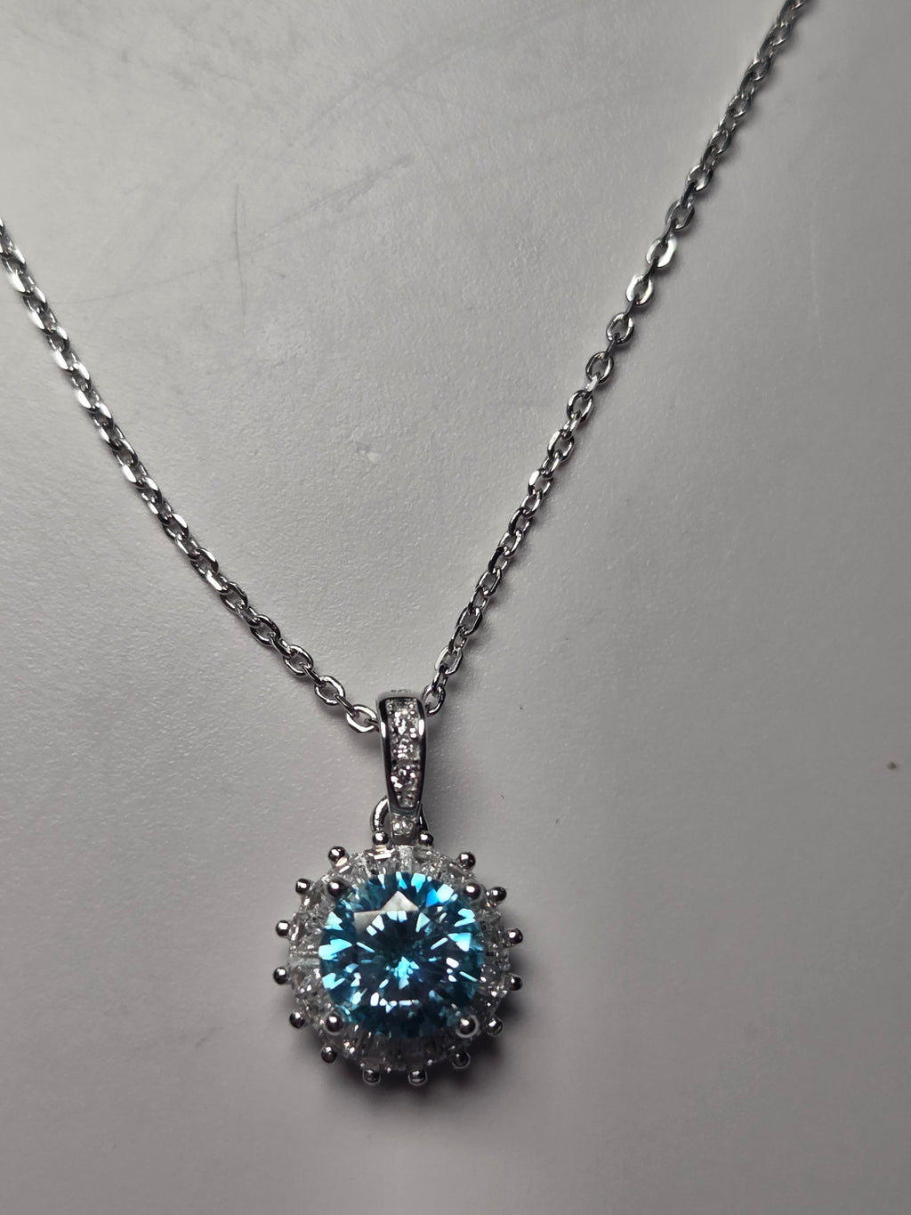 Blue Moissonite Diamond necklace 2 carot s295 with certificate