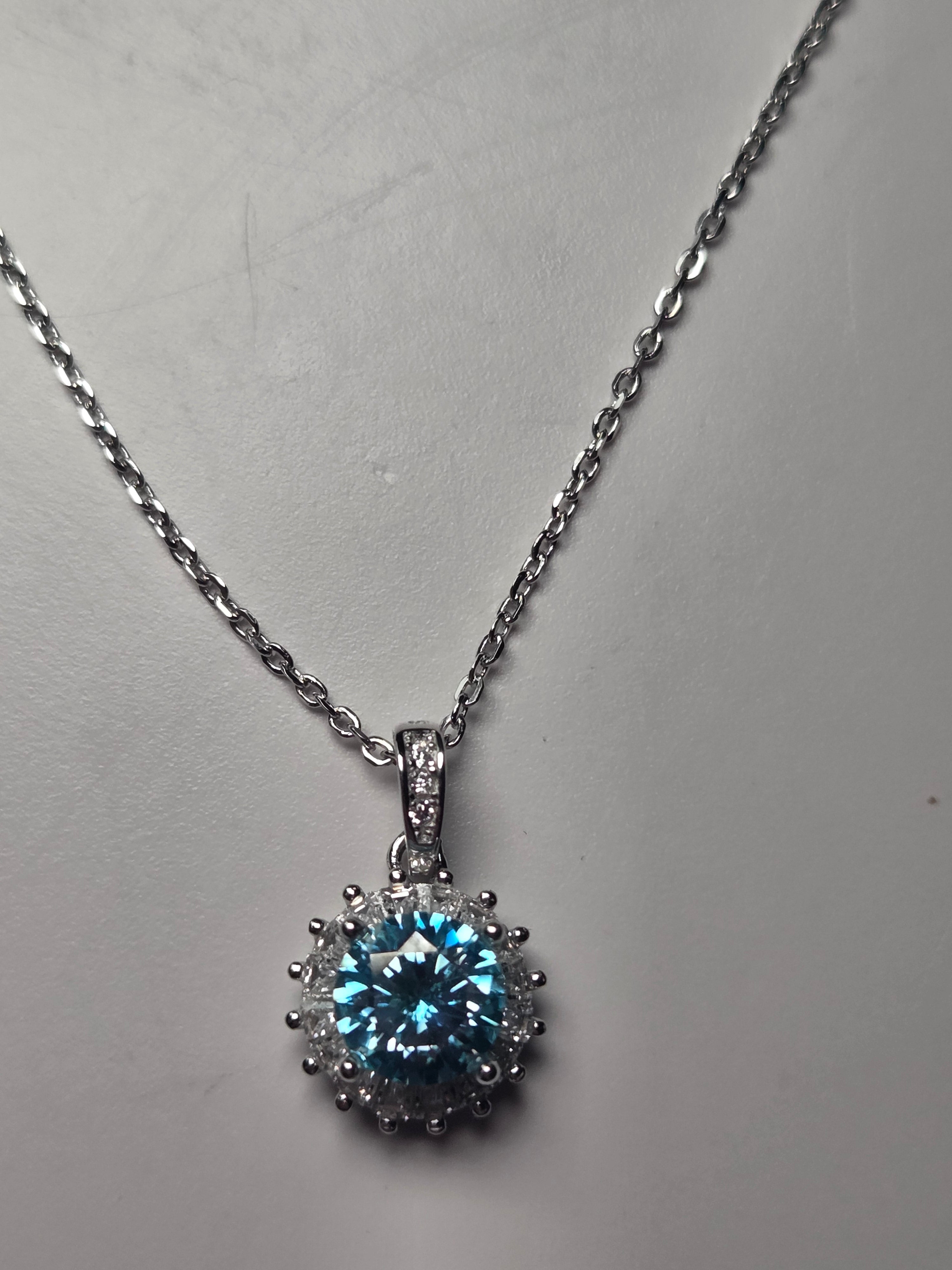 Blue Moissonite Diamond necklace 2 carot s295 with certificate