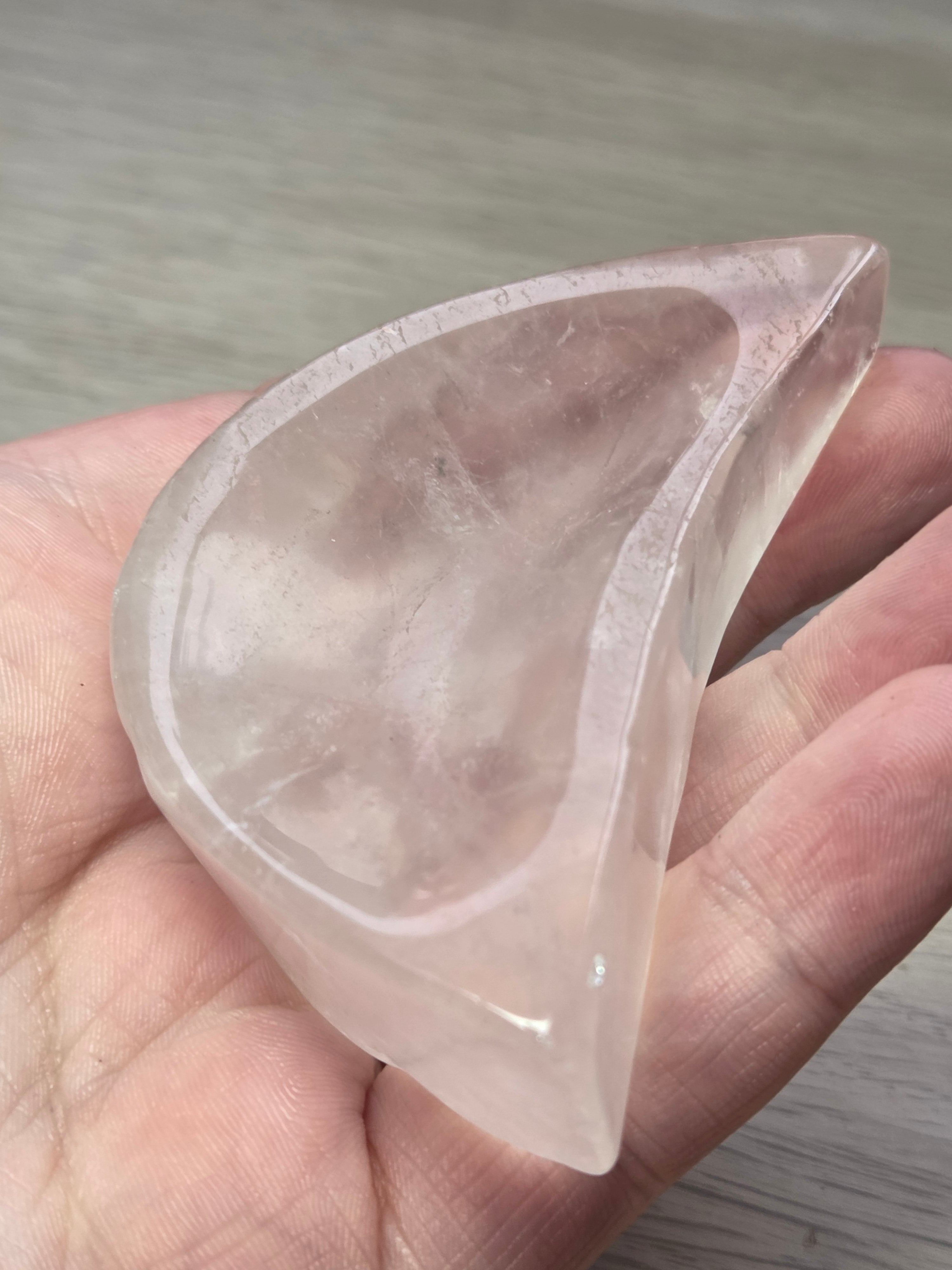 Rose quartz crystal moon carving dish