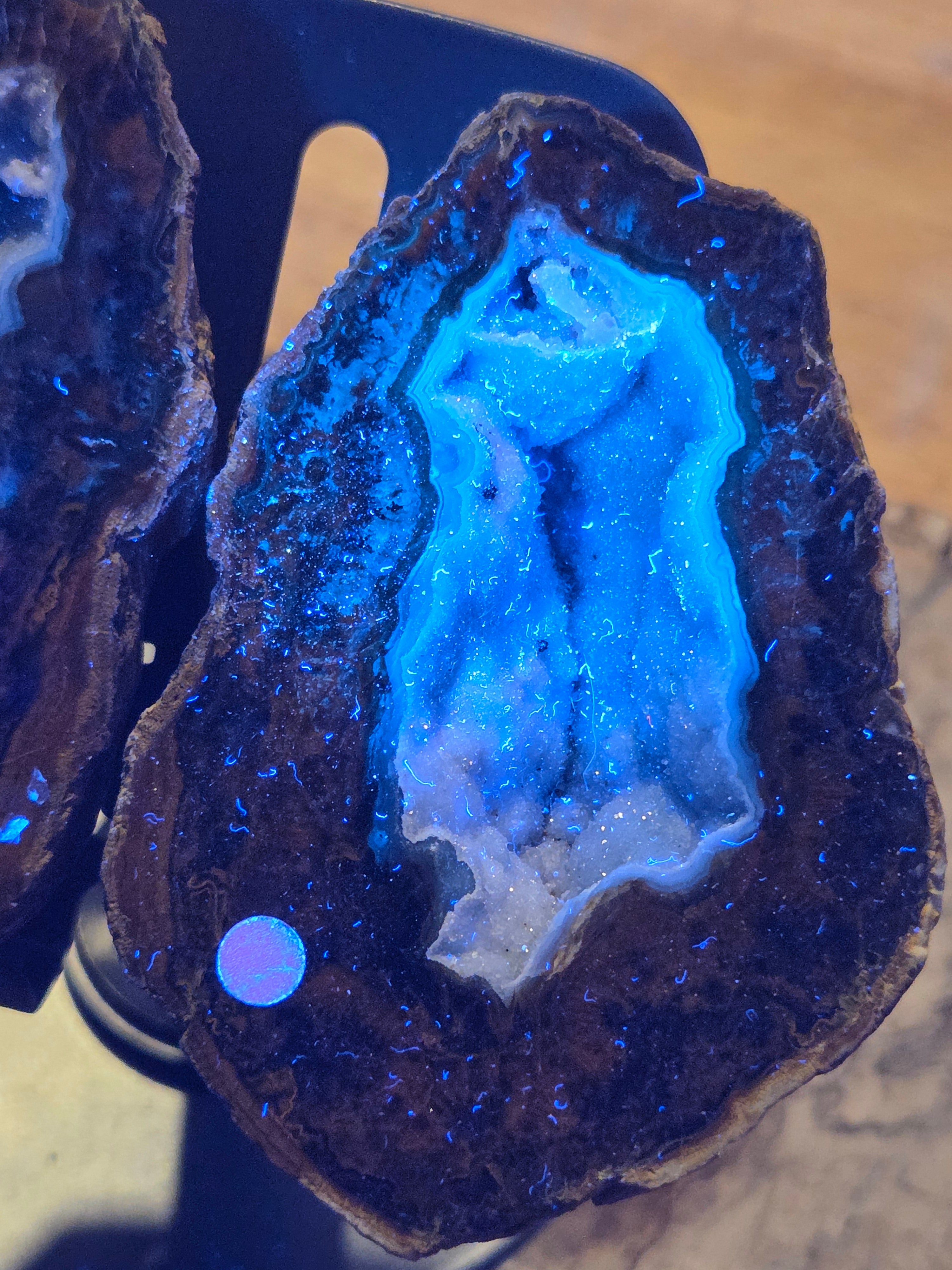Beautiful  Mongolian polished  pair of Geodes with stands