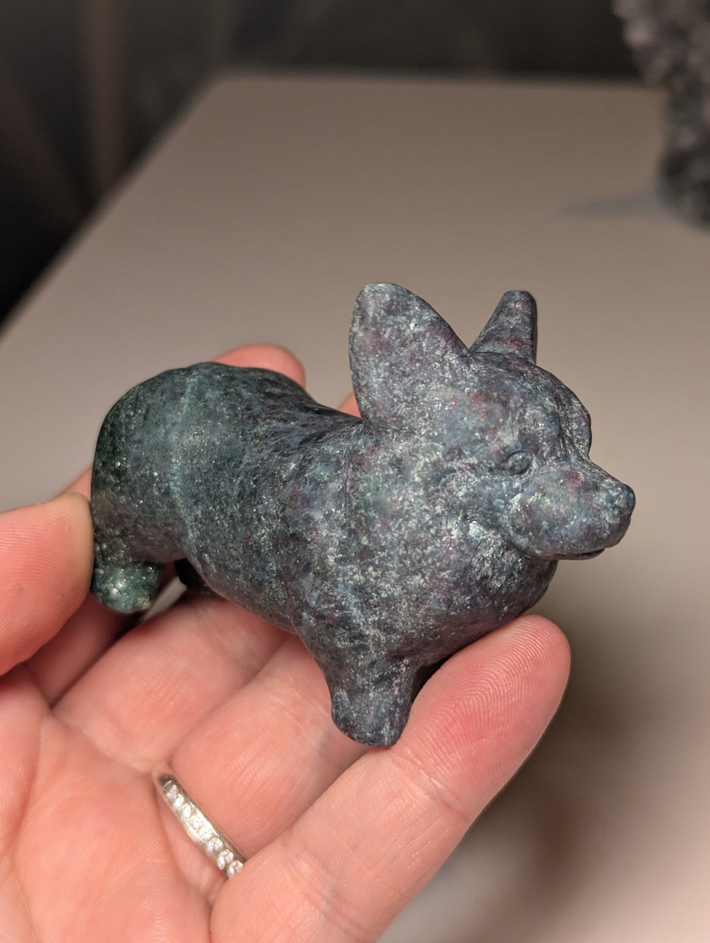 Corgi dog crystal ruby in frushite carving