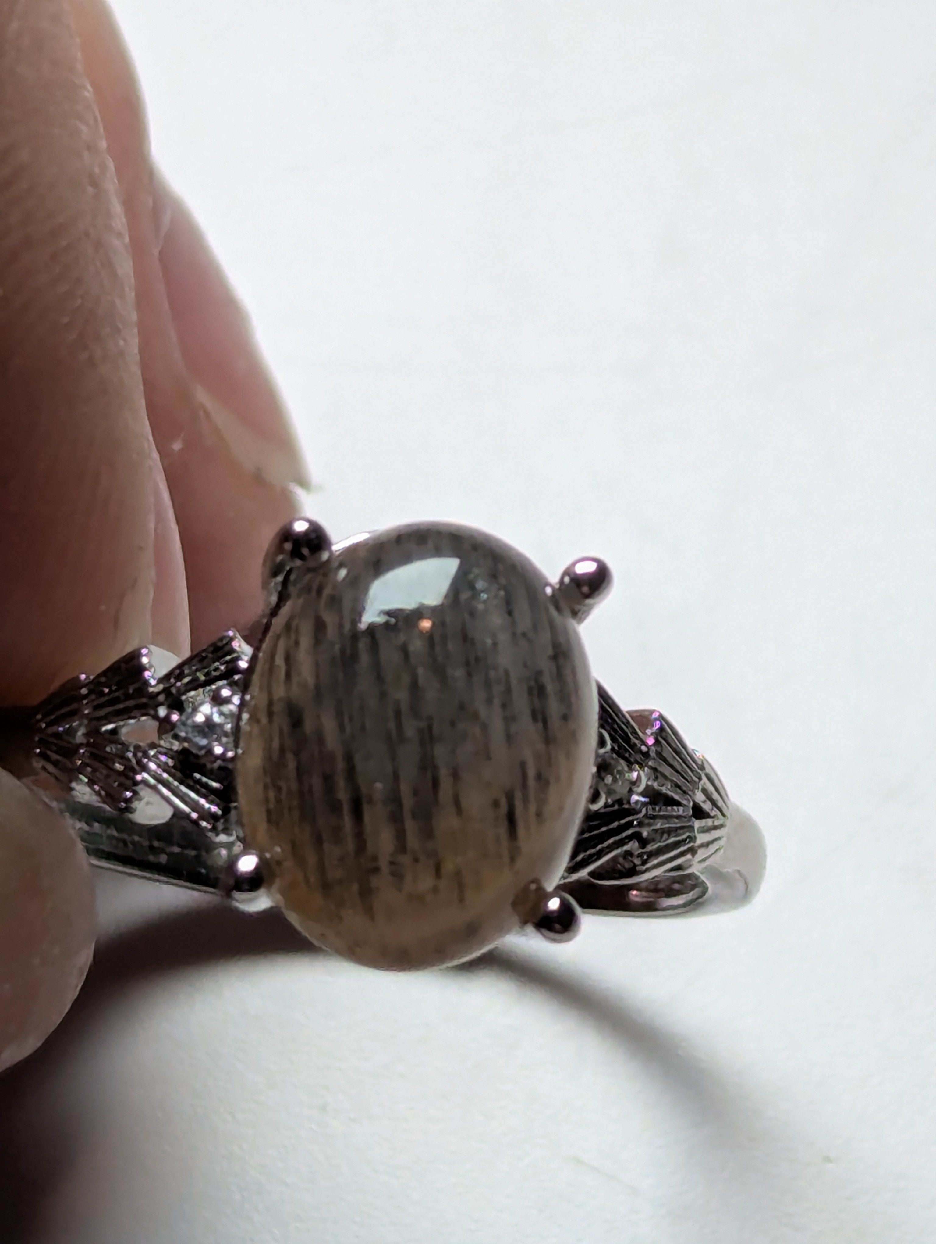 Black golden moonstone crystal adjustable ring stainless steel