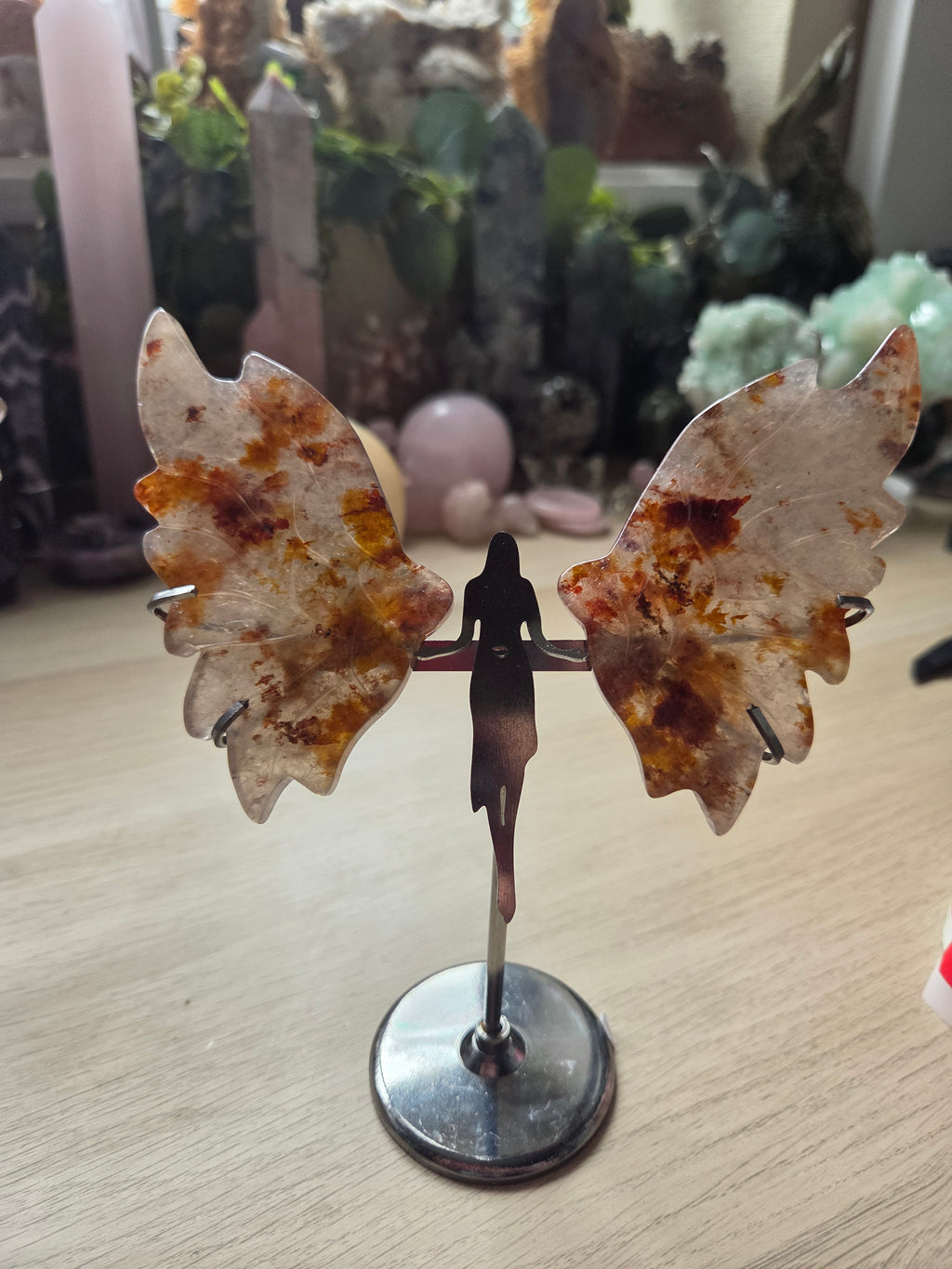 Fire quartz crystal Angel wings carving