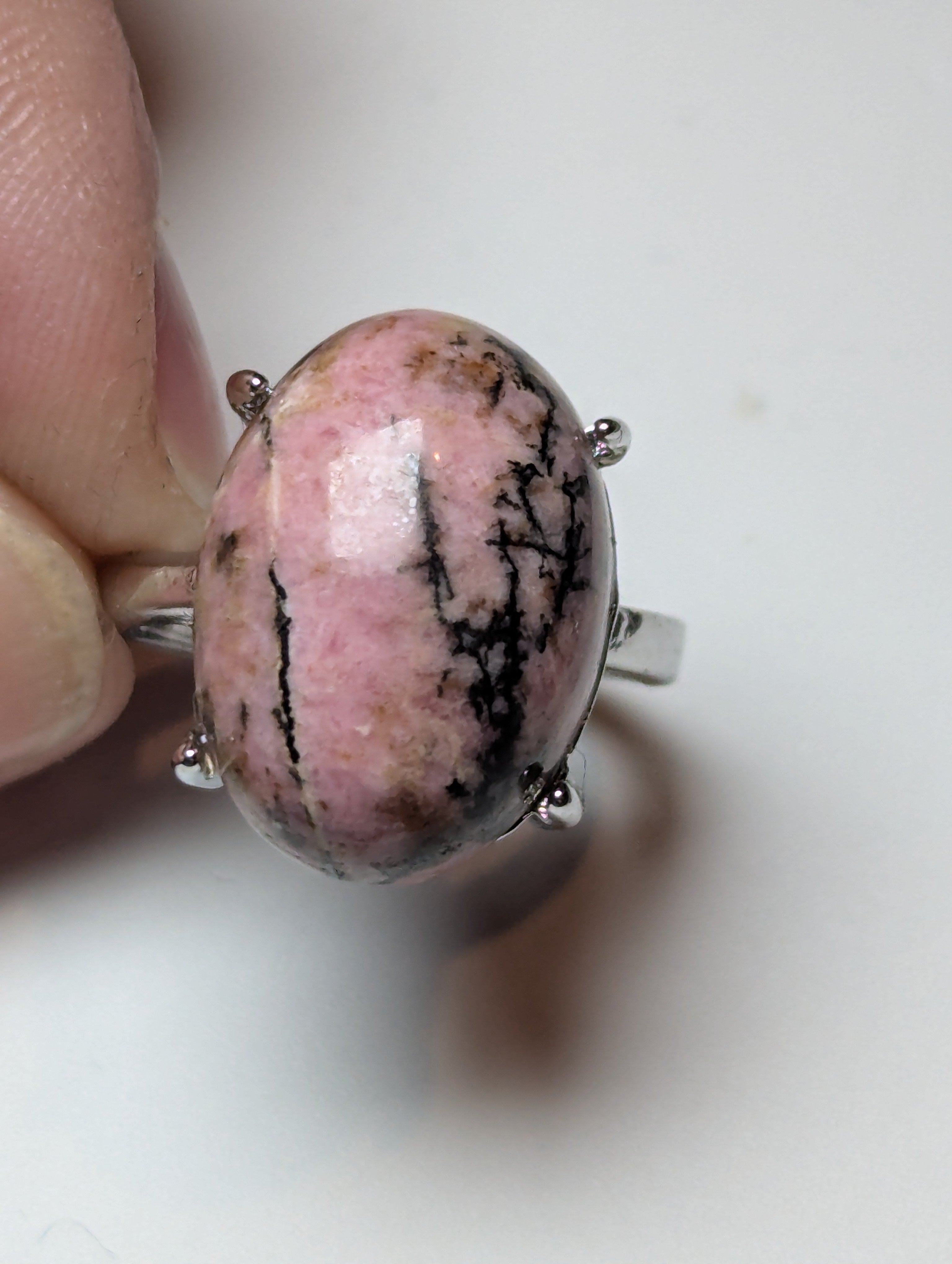 Pink Rhodonite crystal Adjustable ring