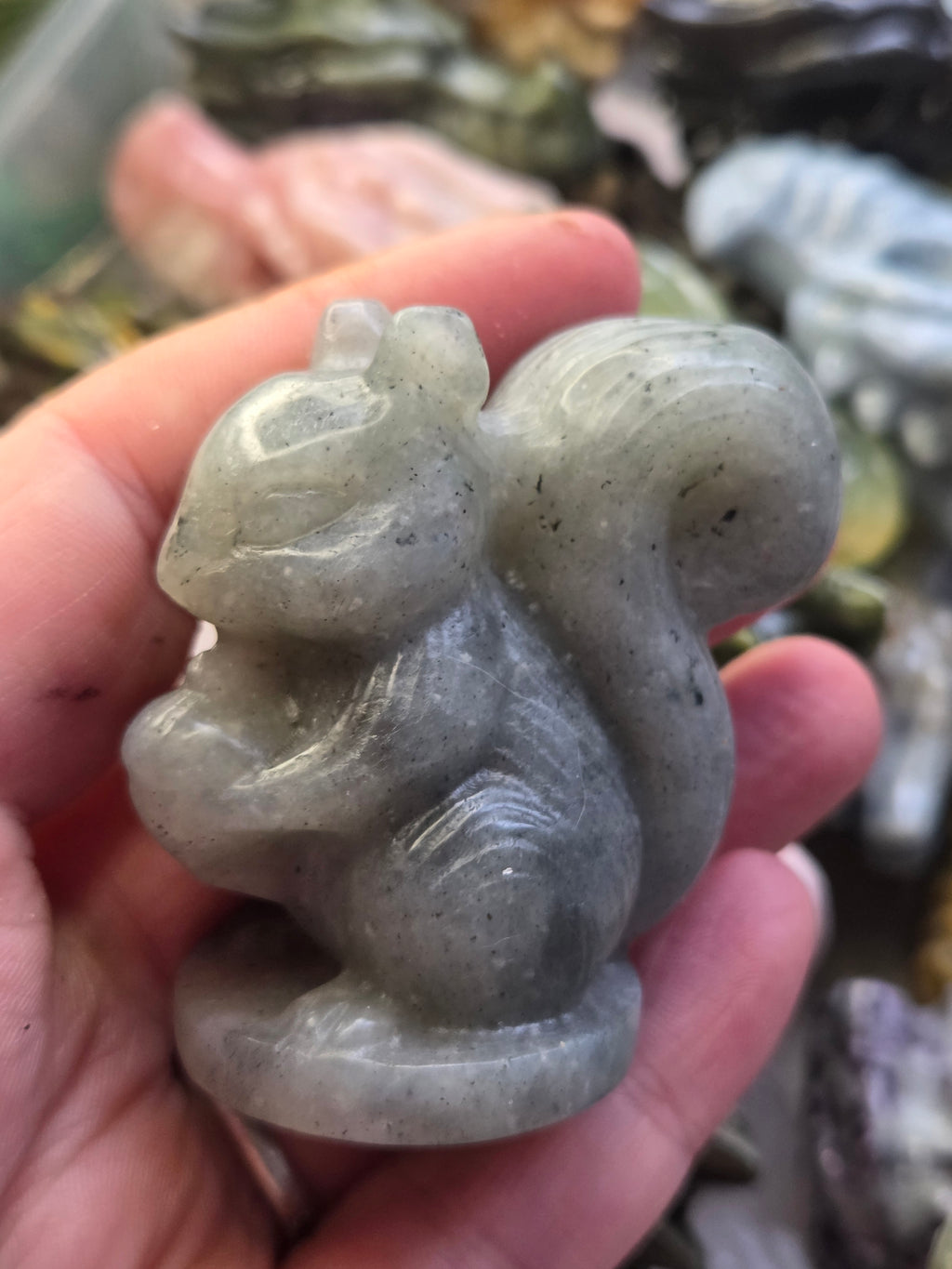 Labradorite crystal squirrel carving