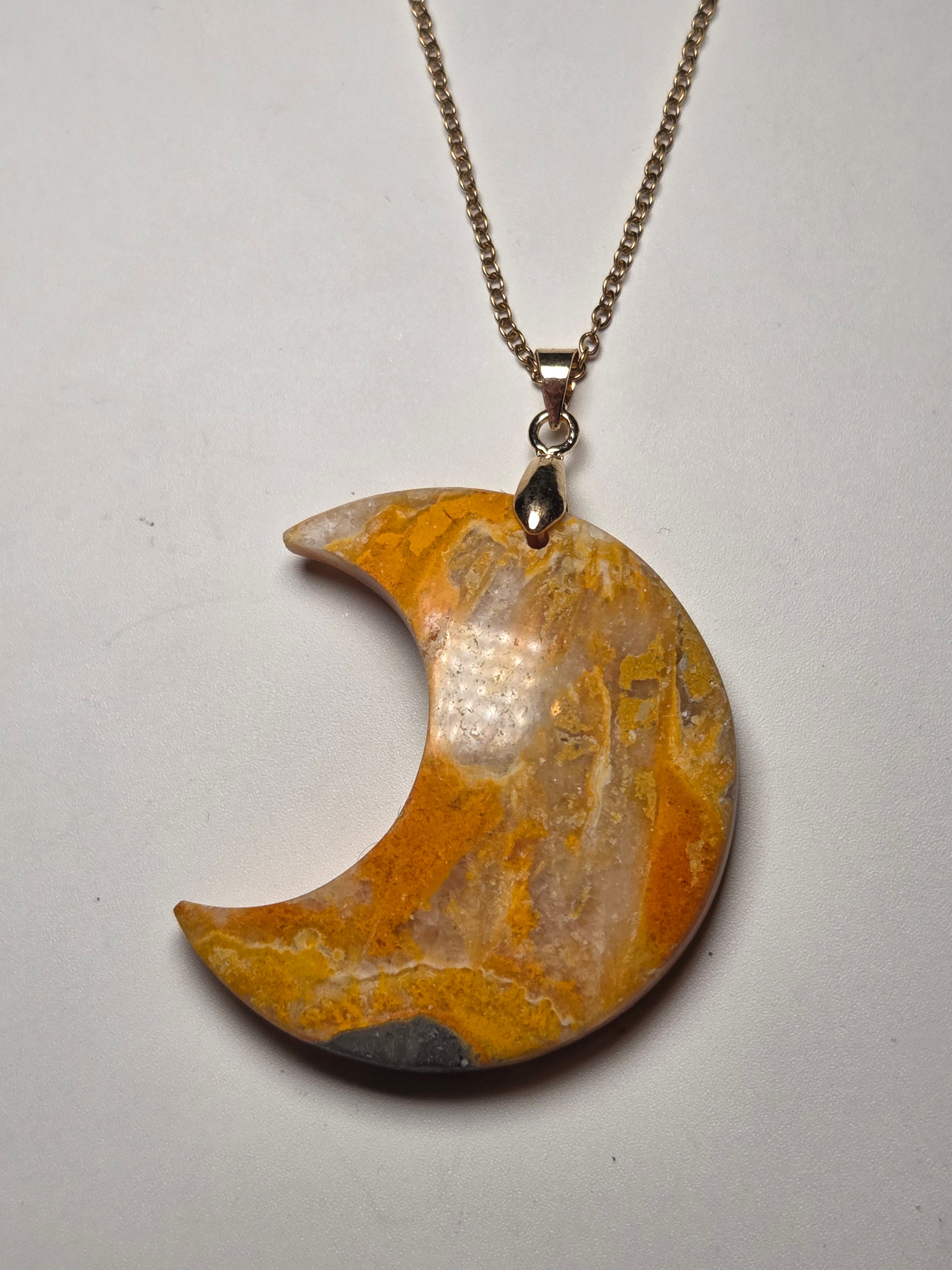 Bumblebee jasper crystal moon carving necklace