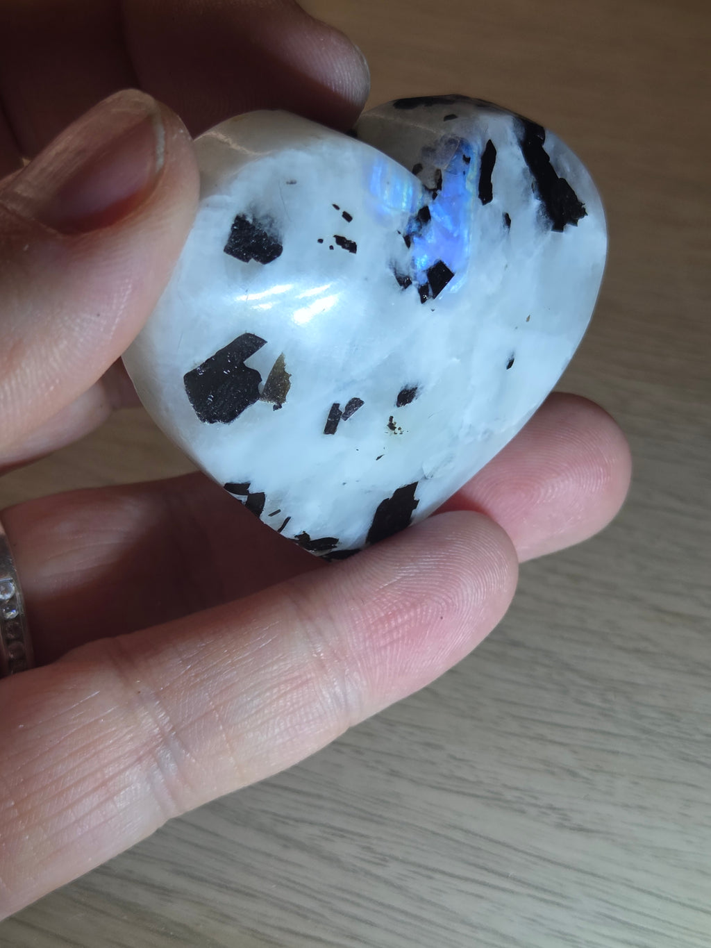 Rainbow moonstone crystal heart carving