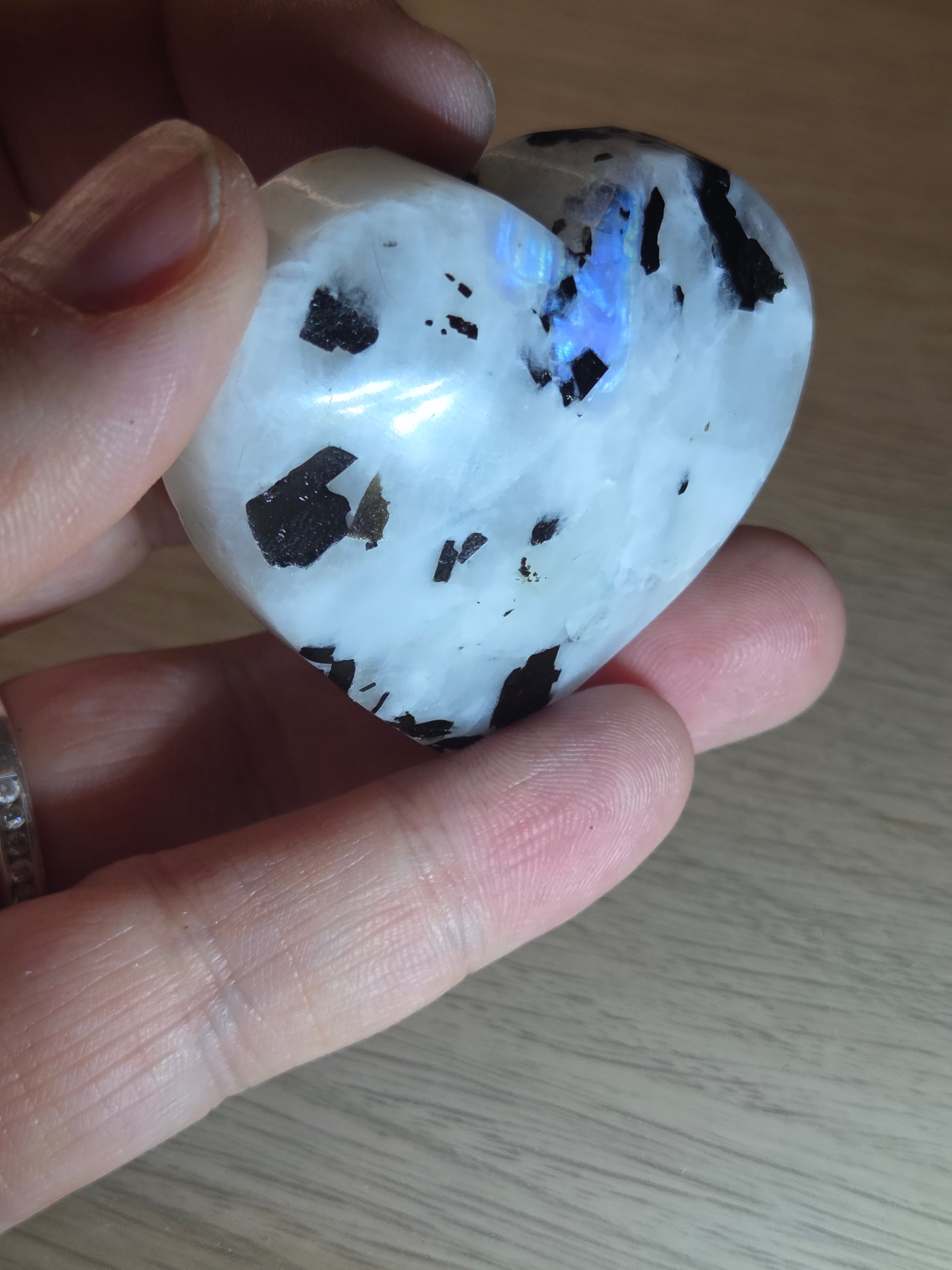 Rainbow moonstone crystal heart carving