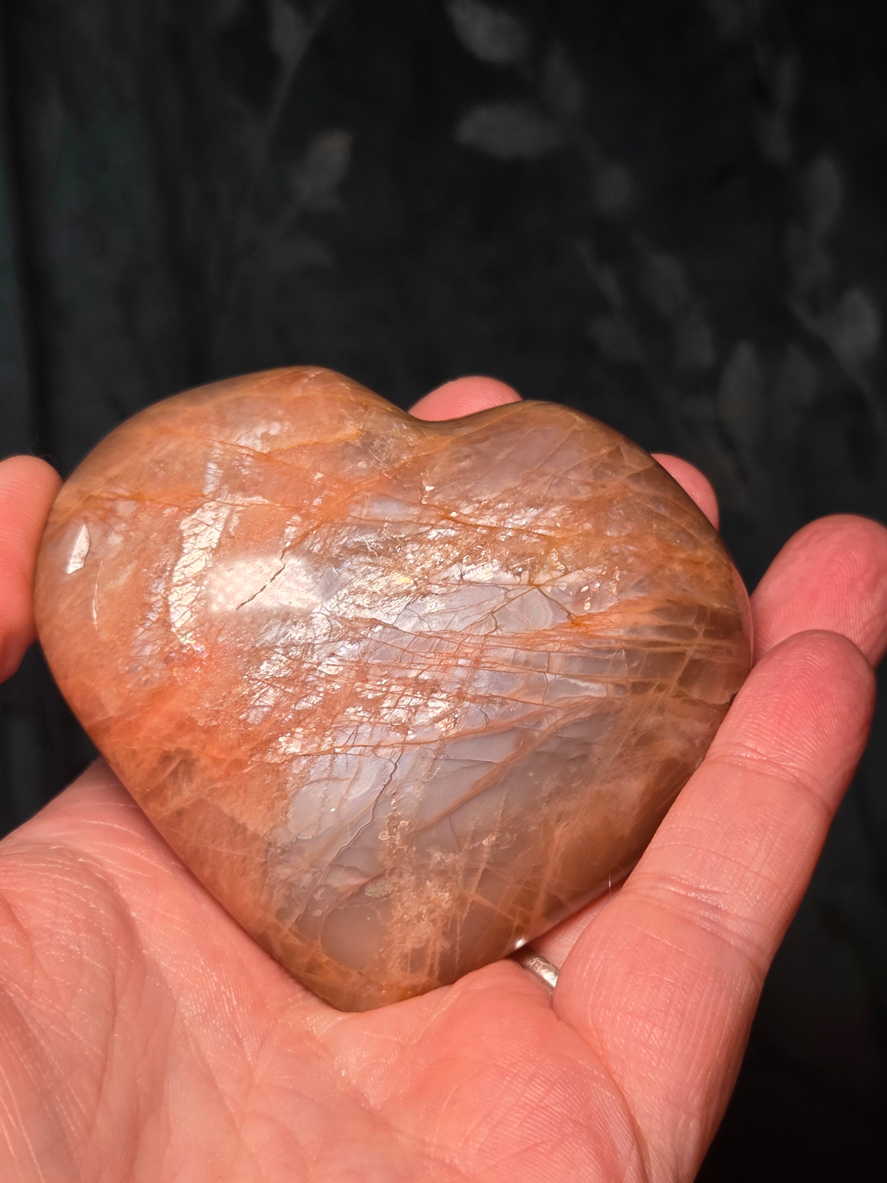 Puffey moonstone crystal heart carving