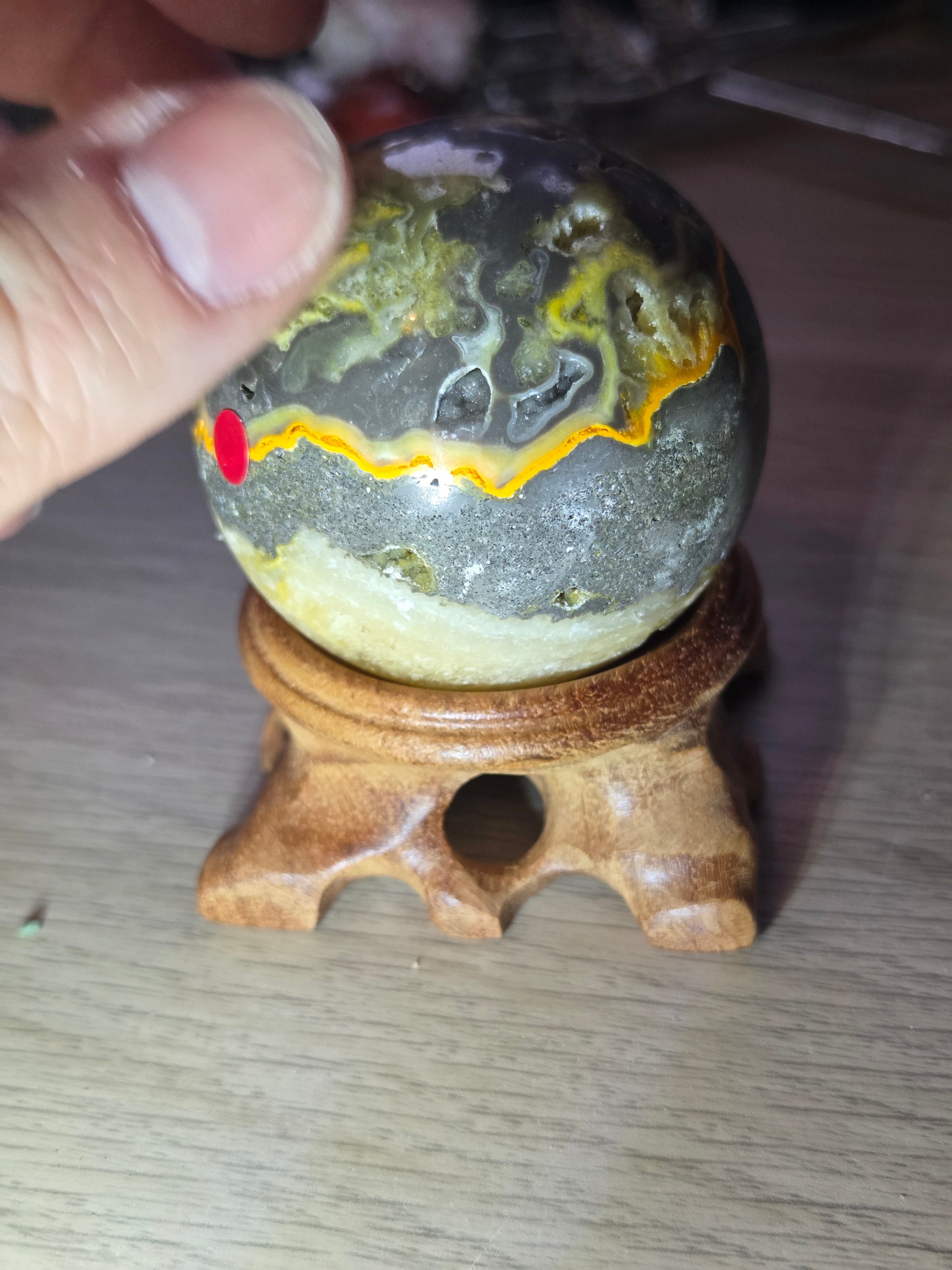 Bumblebee jasper crystal sphere with stand