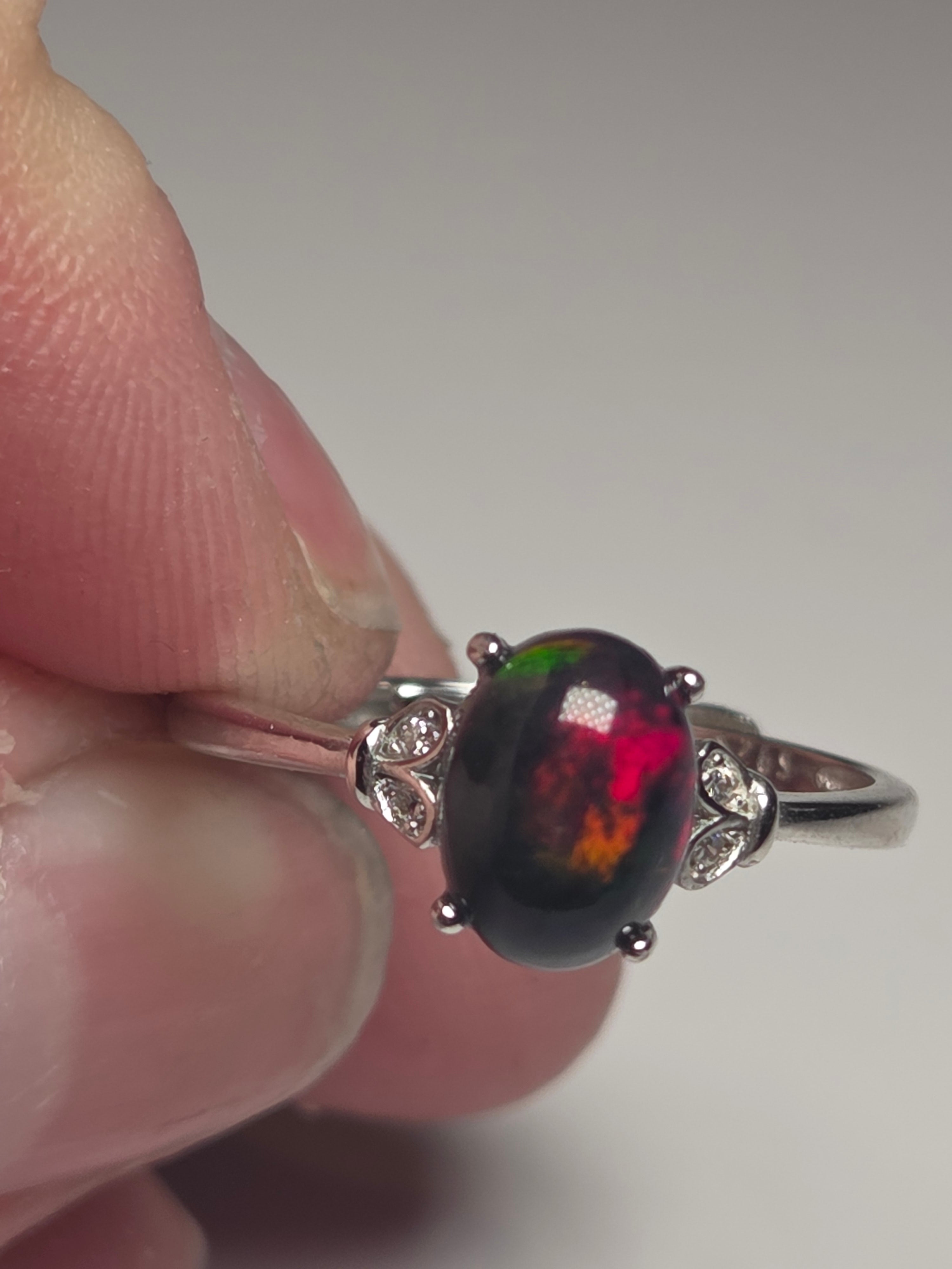 Black Opal crystal Adjustable ring S295