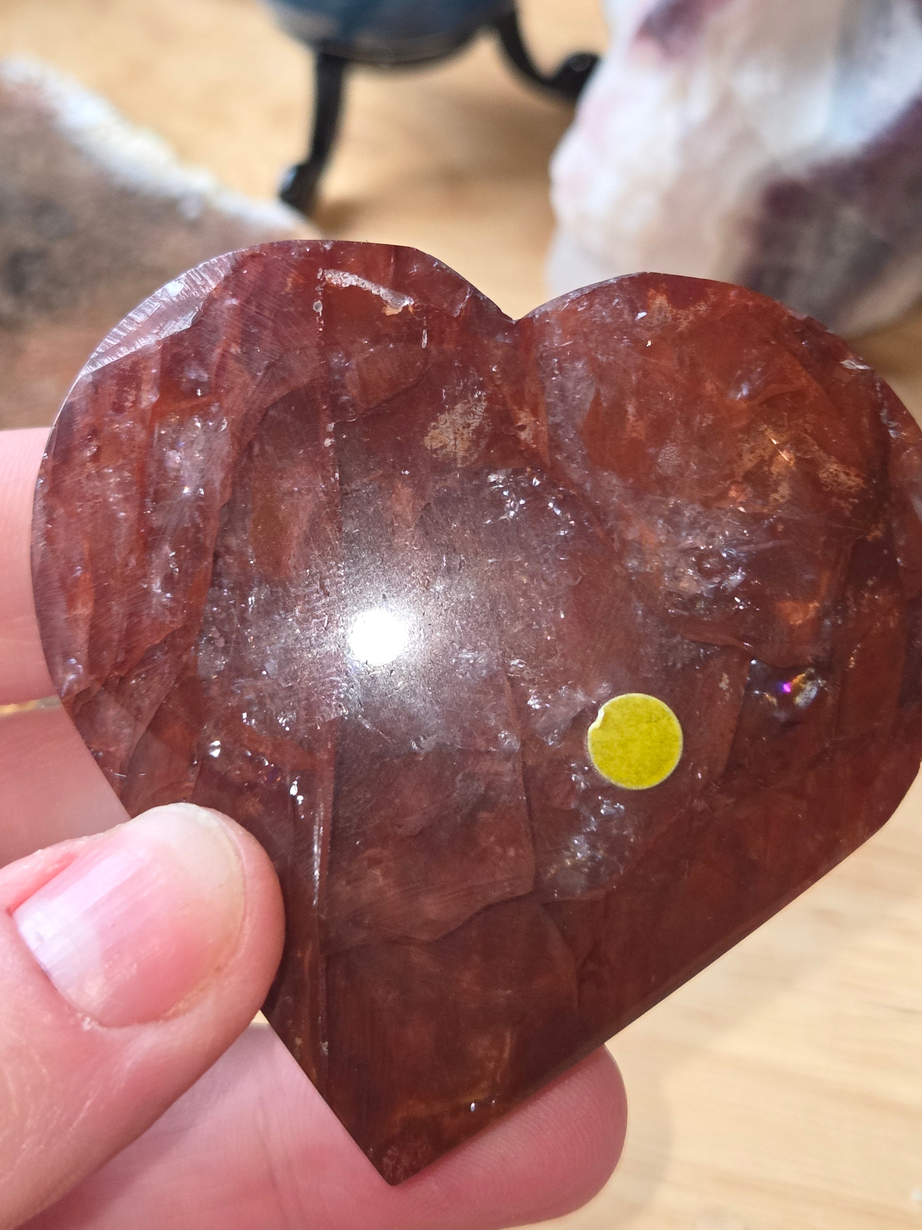 Fire quartz crystal heart carving with stand