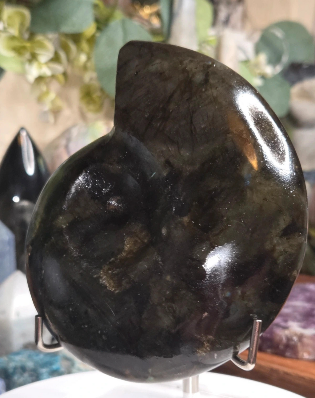 Sale - Large Amanite carving of labradorite crystal with Stand 50% off when checkout