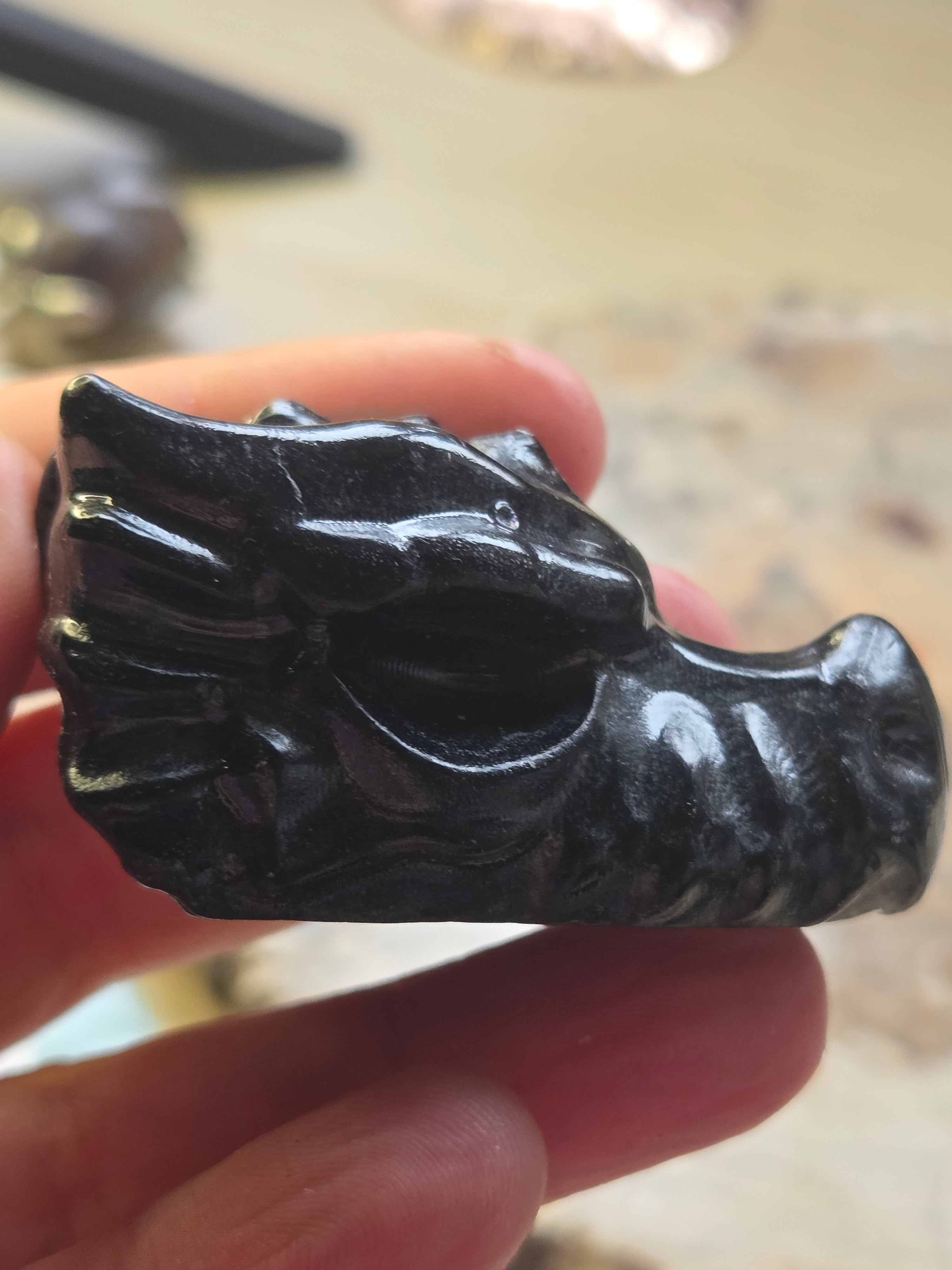 Black Jasper crystal dragon head carving