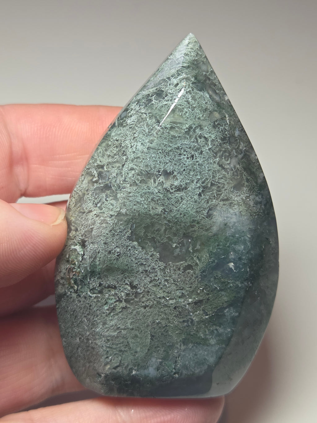 Moss Agate crystal Teardrop carving