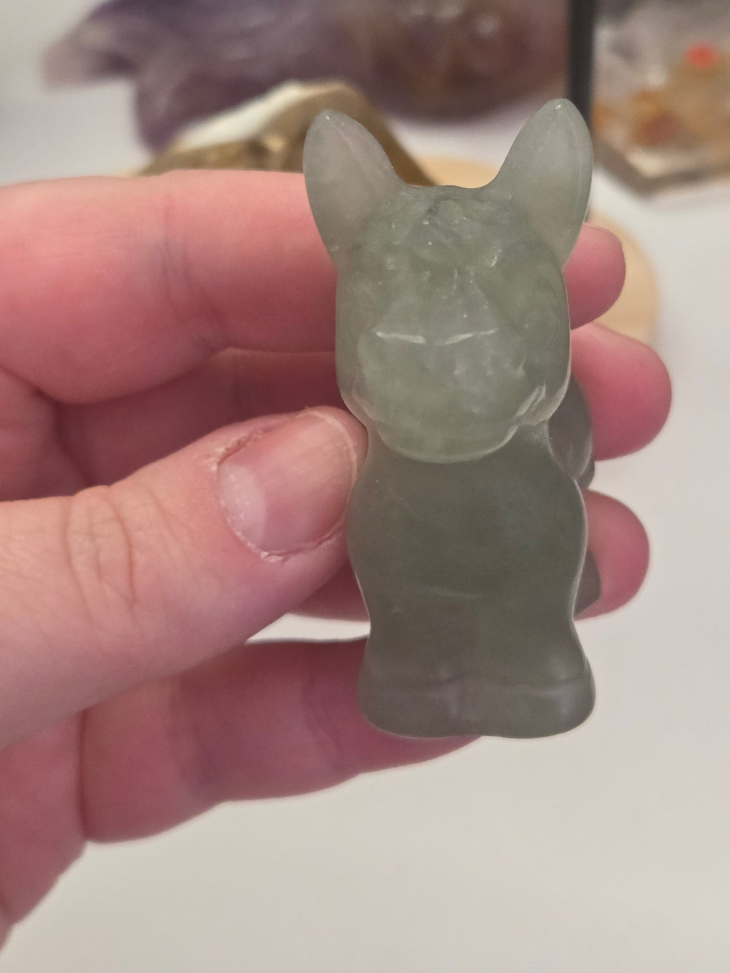 Green Strawberry quartz crystal Donkey carving