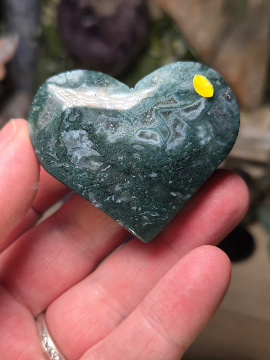Moss agate crystal heart carving