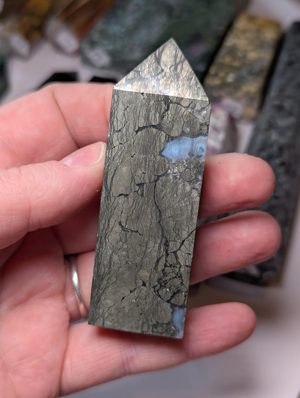 Pyrite crystal with Agate tower