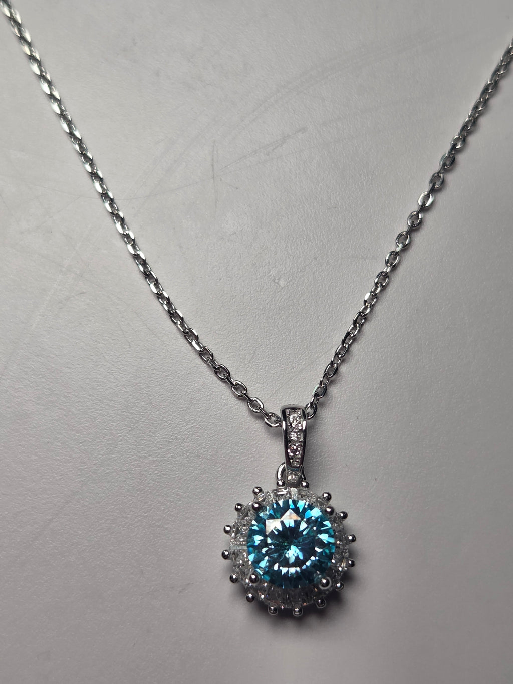 Blue Moissonite Diamond necklace 2 carot s295 with certificate