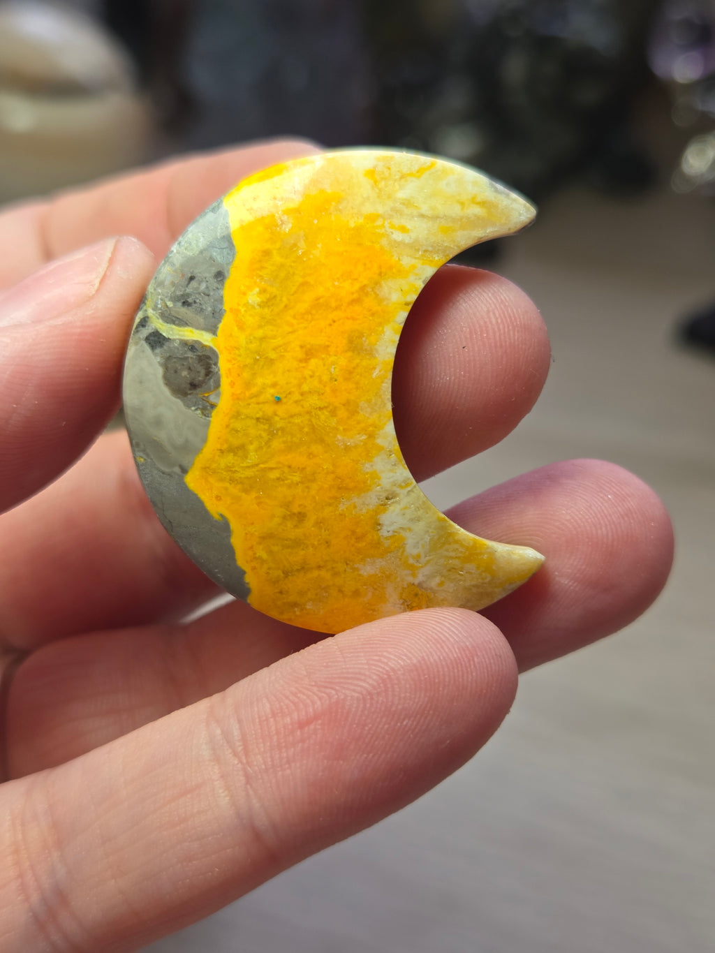 Bumblebee jasper crystal moon carving