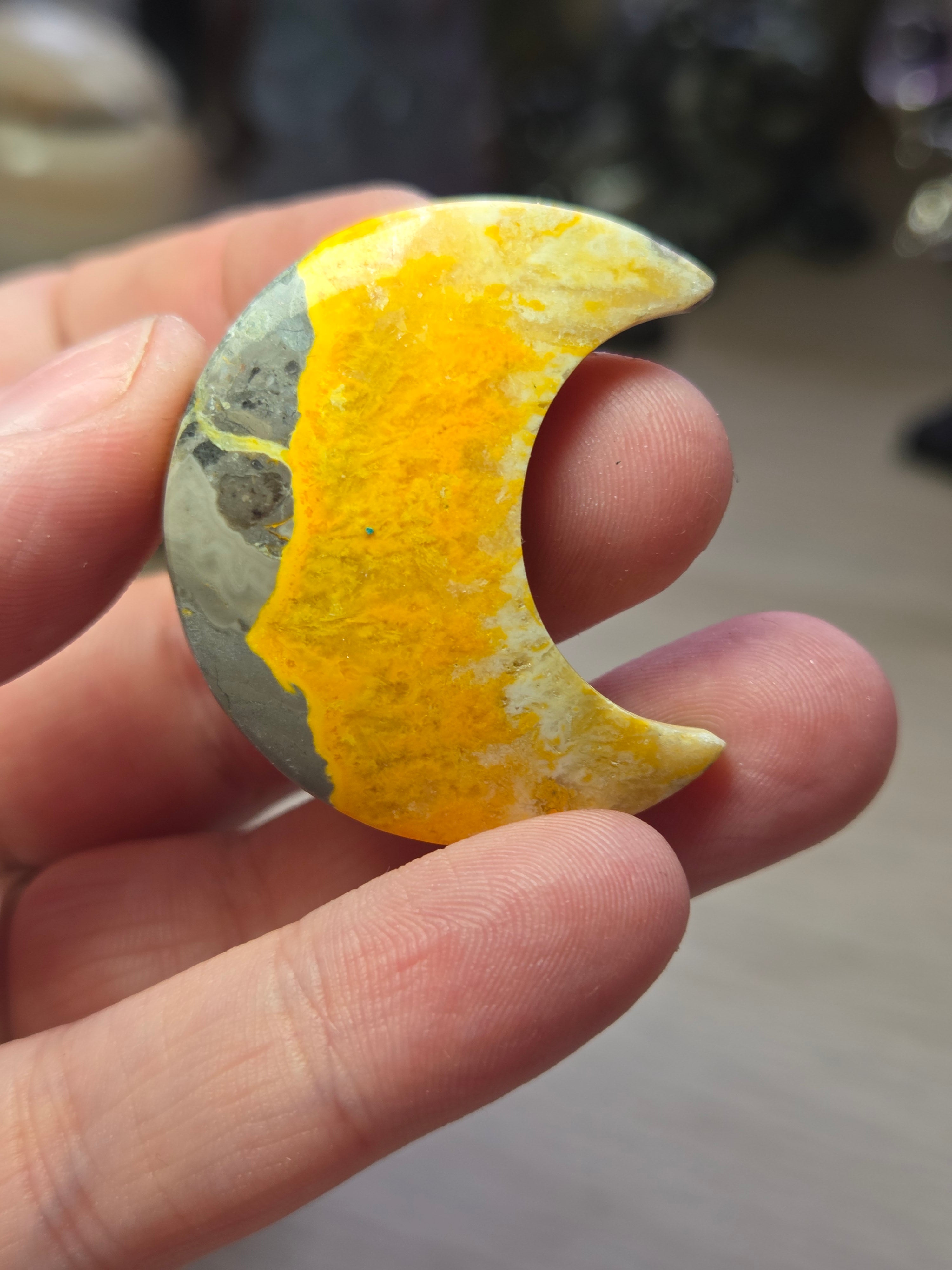 Bumblebee jasper crystal moon carving