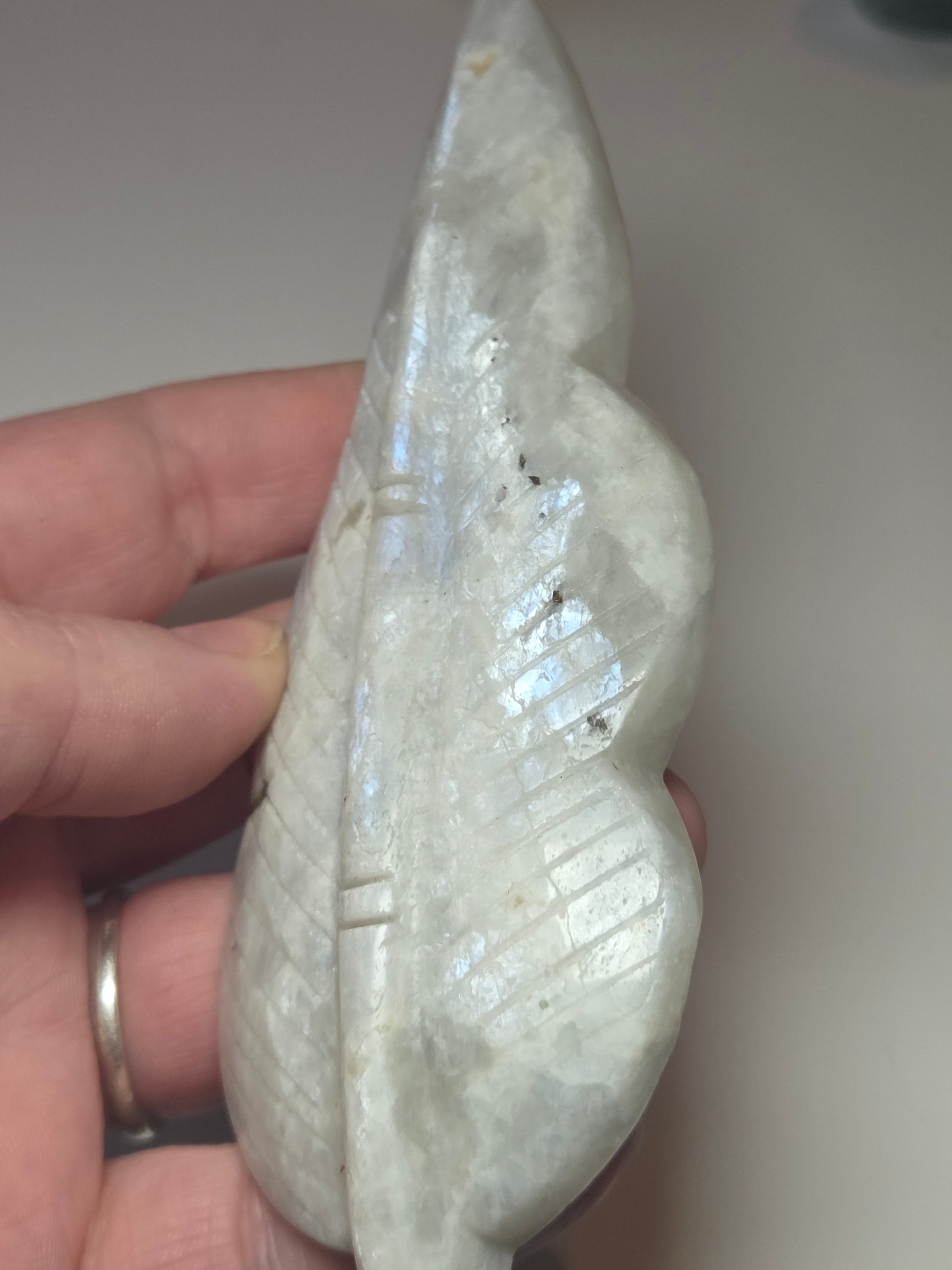 Rainbow moonstone crystal feather carving