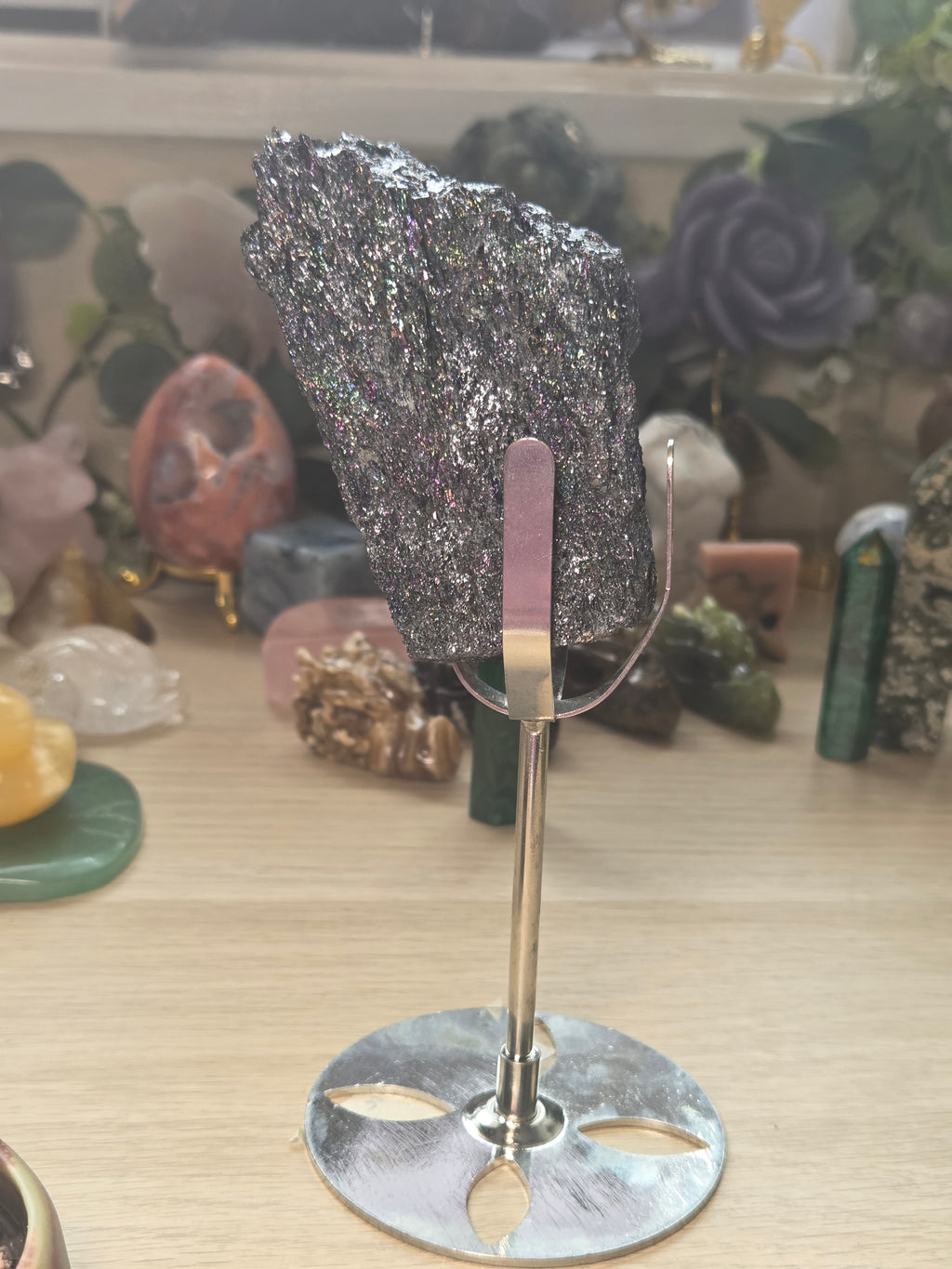 Peacock aura specimen with Stand