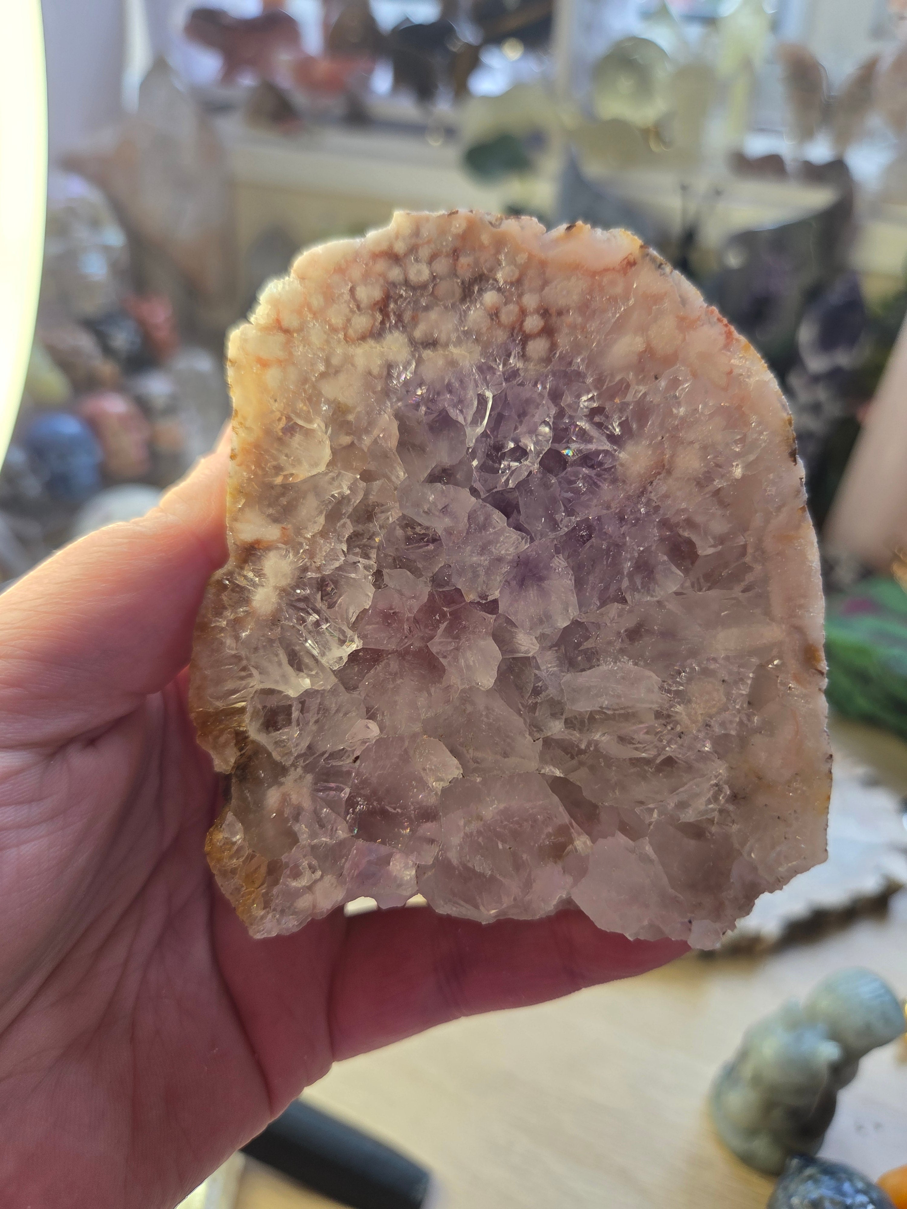 Pink amethyst crystal slice