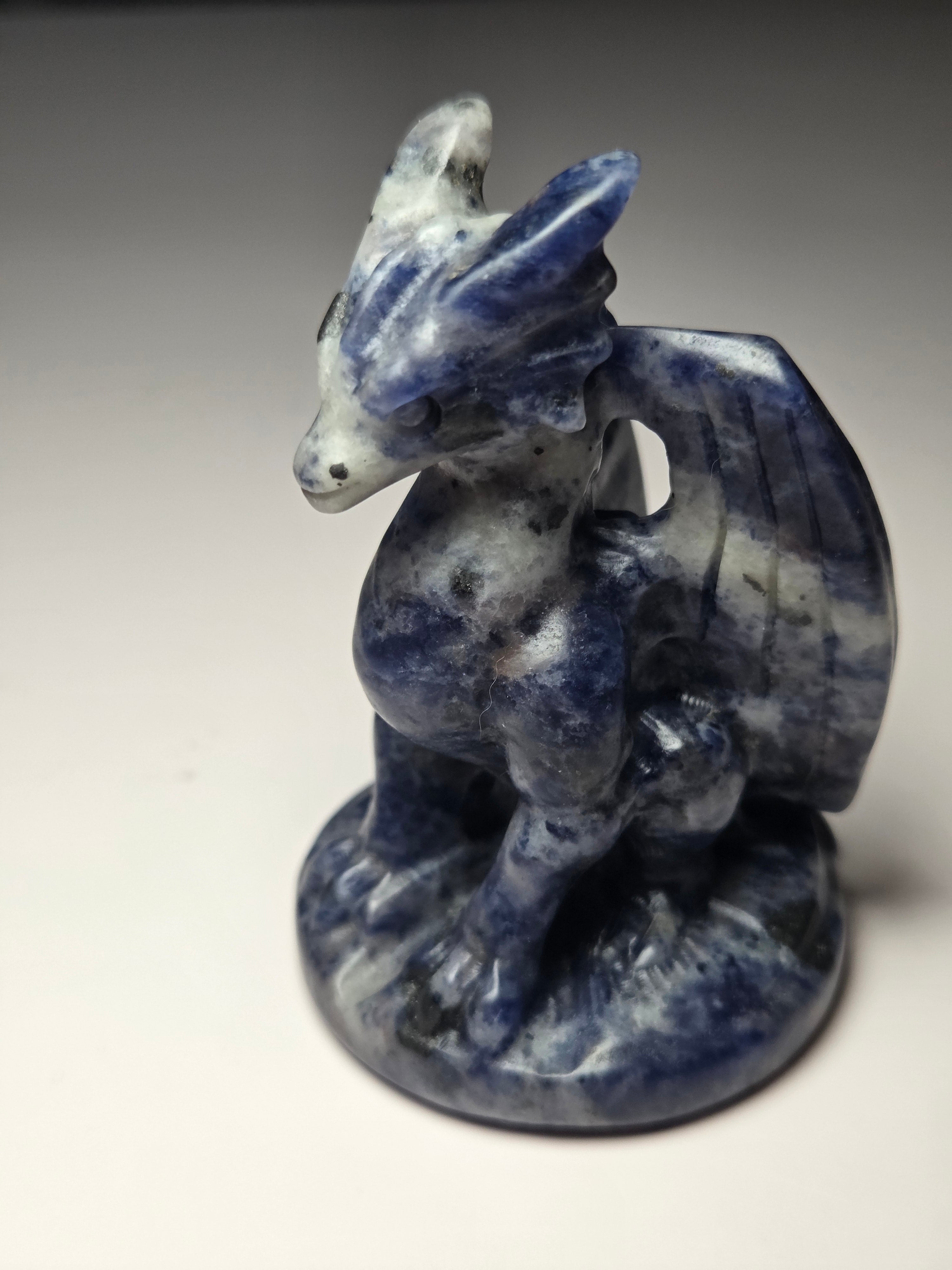Sodalite crystal dragon carving