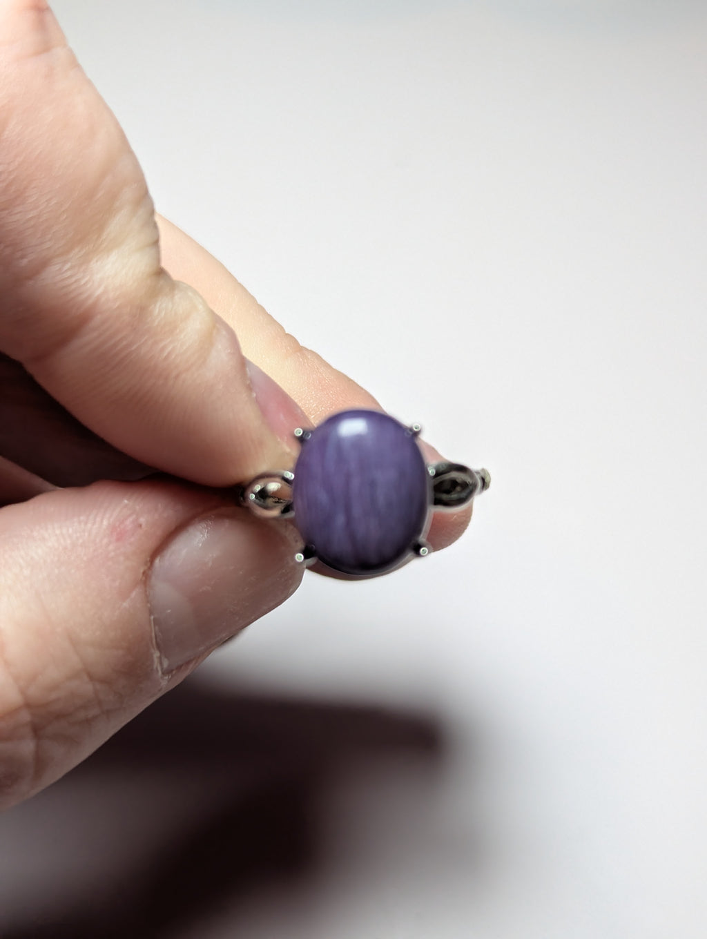 purple charoite crystal adjustable ring stainless steel