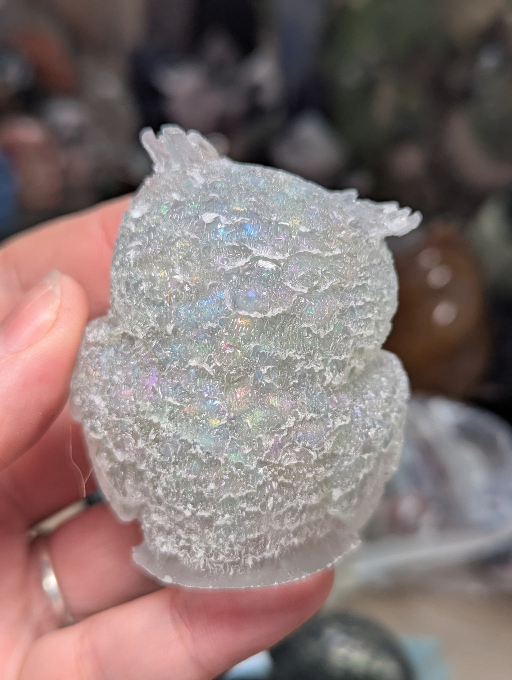 Man Made aura stone Resin owl carving