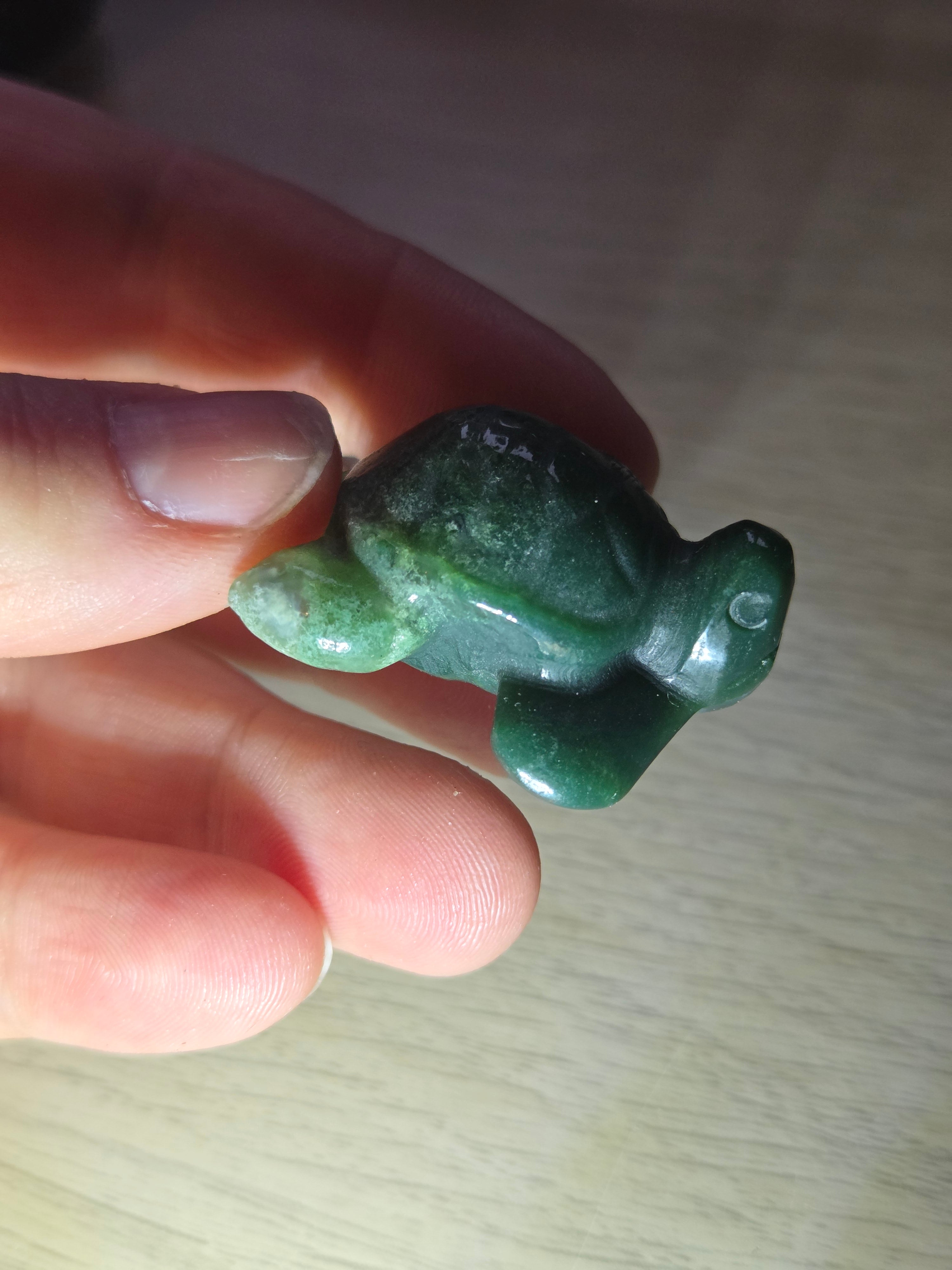 Green jade crystal turtle carving