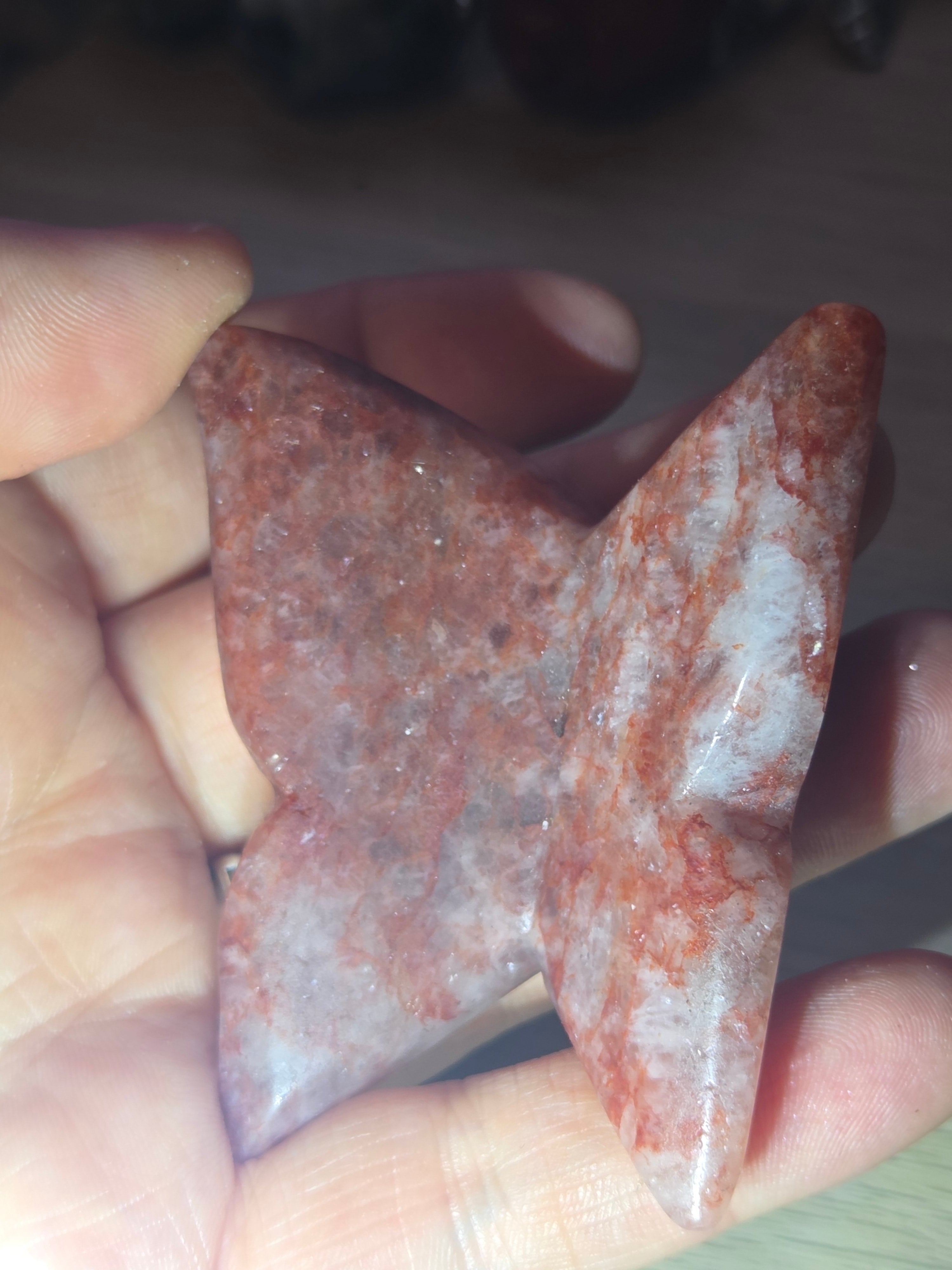 Fire quartz crystal Butterfly carving