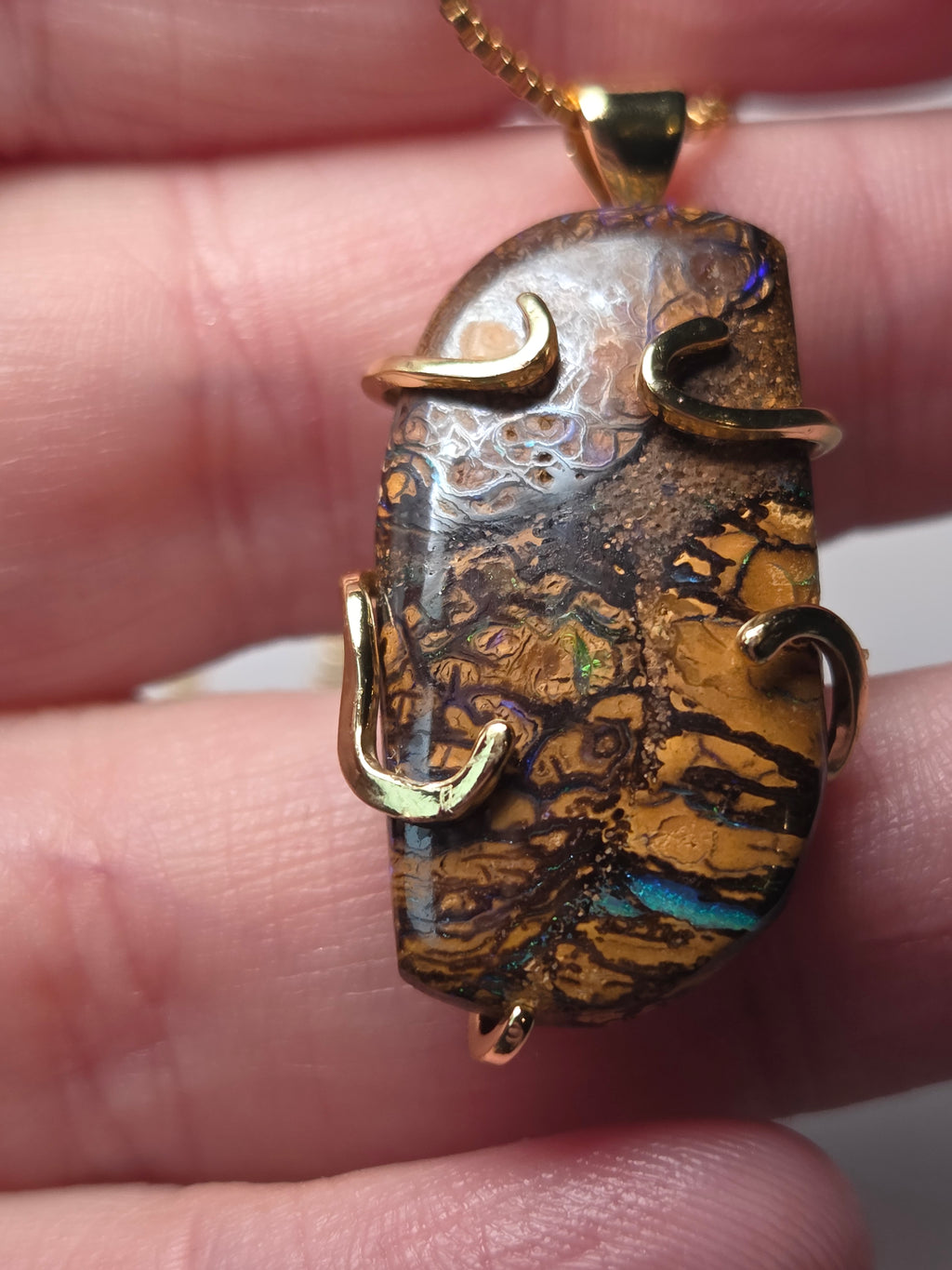 S925 Amazing  bolder Opal  handmade cut and polished necklace