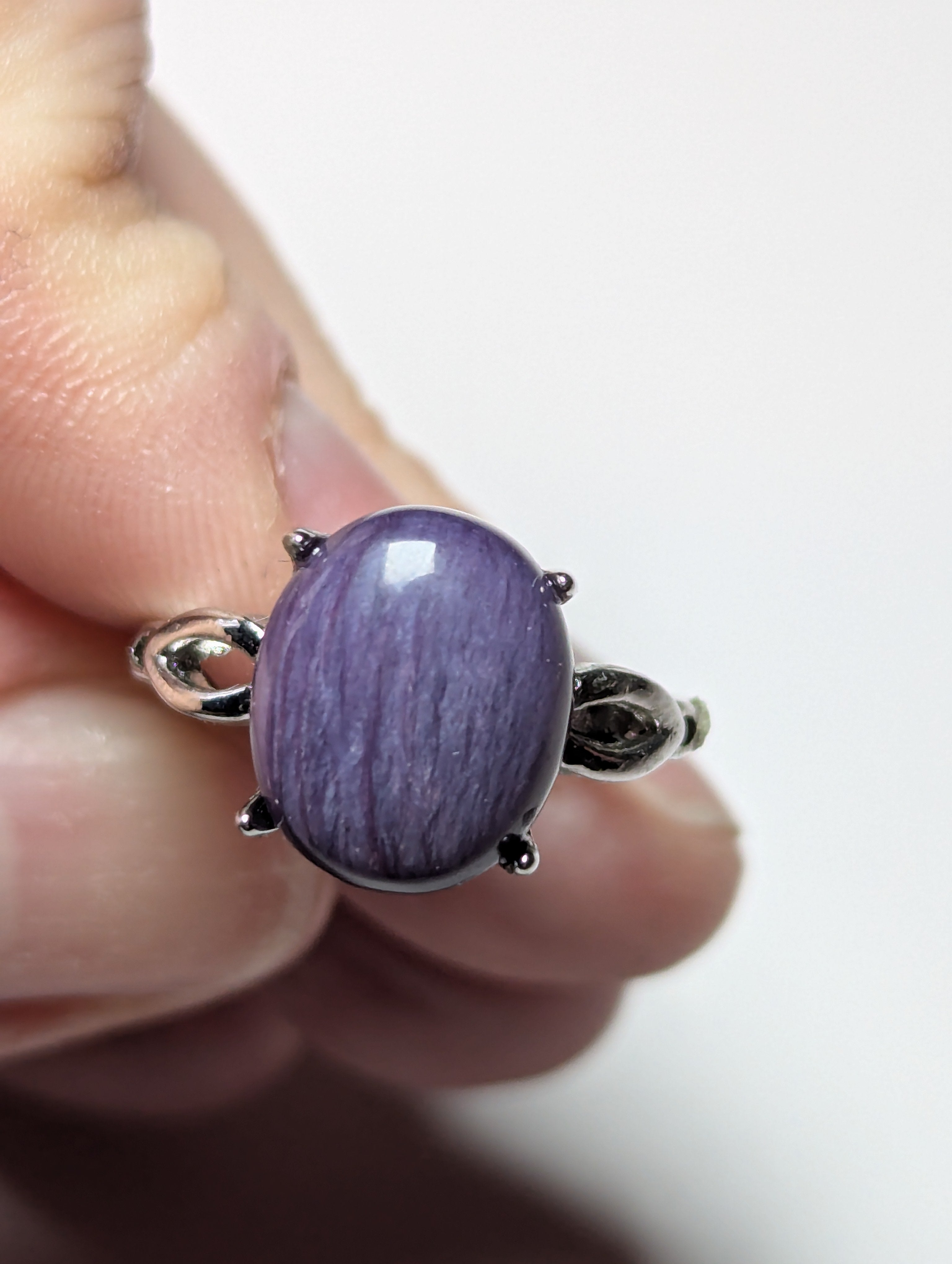 purple charoite crystal adjustable ring stainless steel