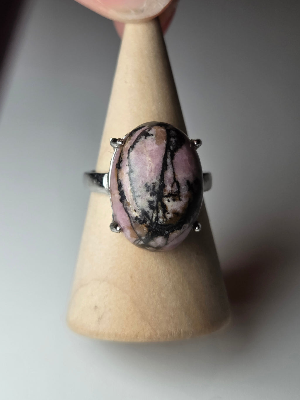 Rhodonite crystal adjustable ring